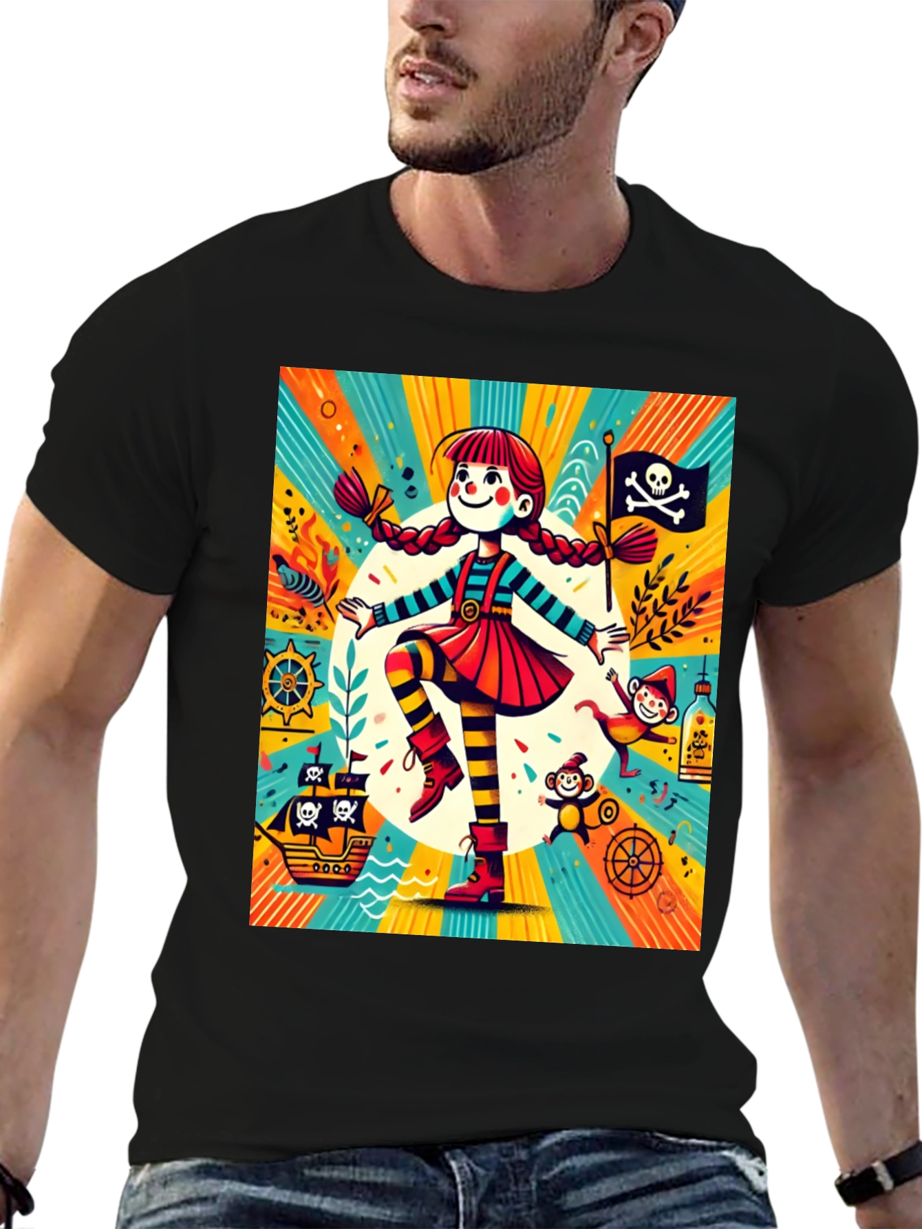 Pirate Girl Graphic Tee - Fun Cartoon Design