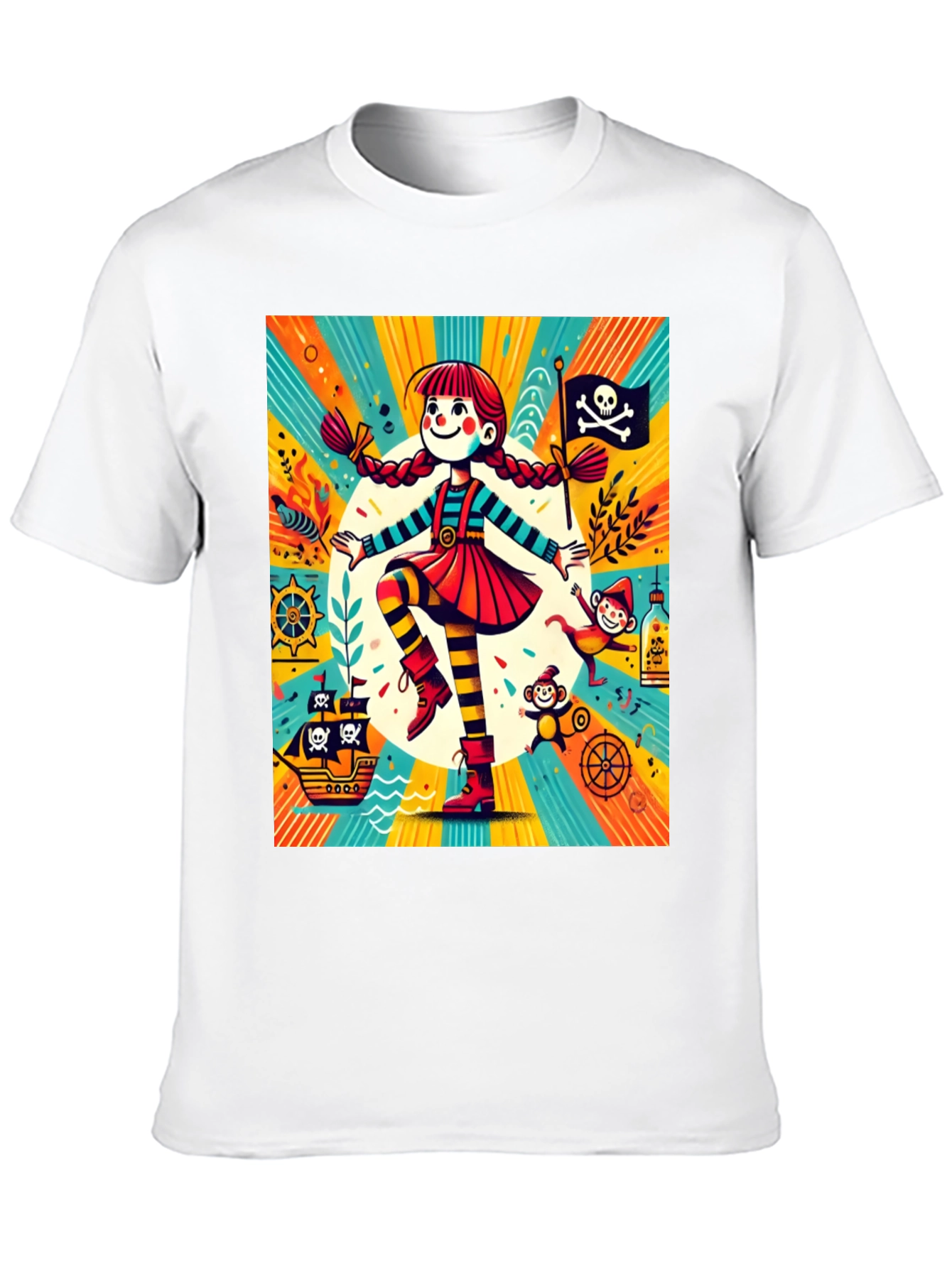 Pirate Girl Graphic Tee - Fun Cartoon Design
