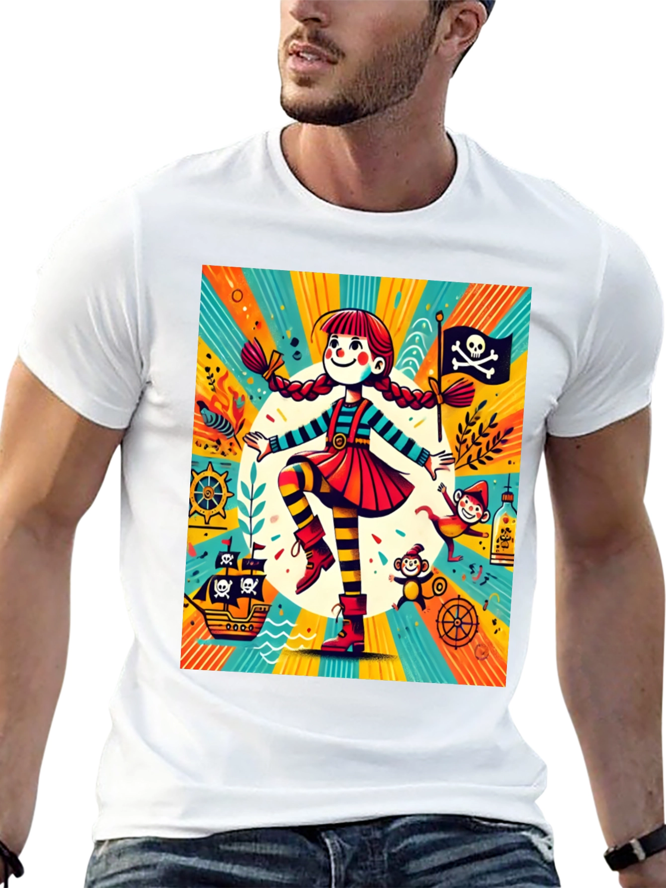 Pirate Girl Graphic Tee - Fun Cartoon Design