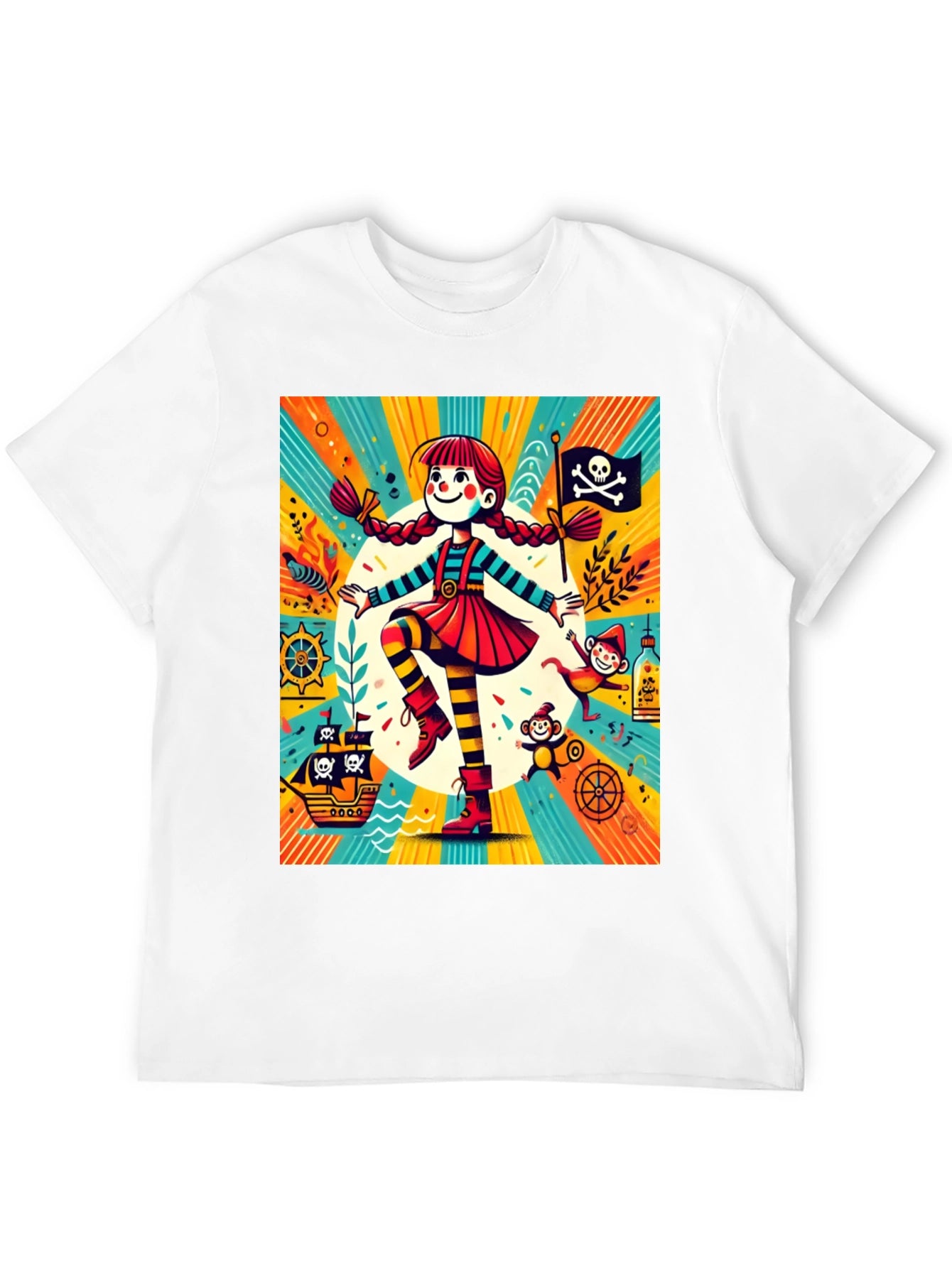 Pirate Girl Graphic Tee - Fun Cartoon Design