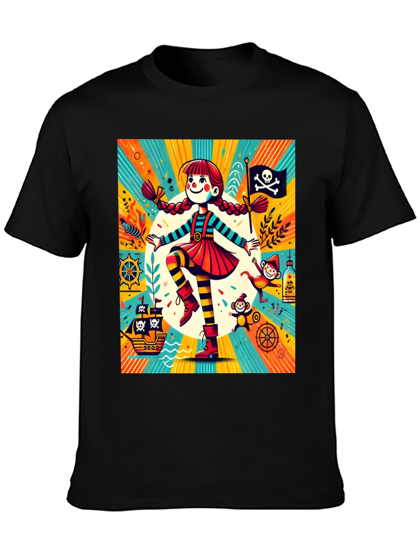 Pirate Girl Graphic Tee - Fun Cartoon Design