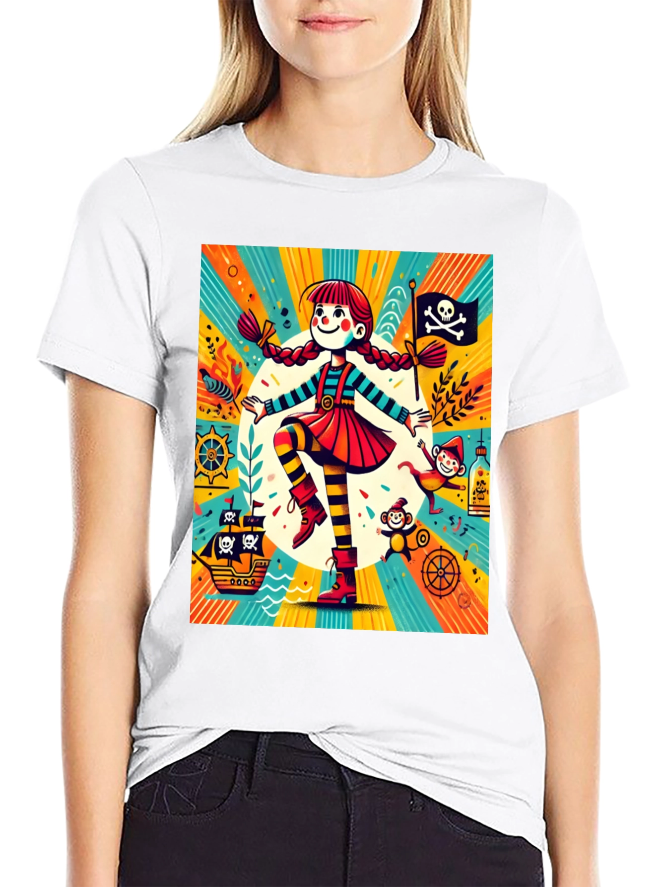Pirate Girl Graphic Tee - Fun Cartoon Design