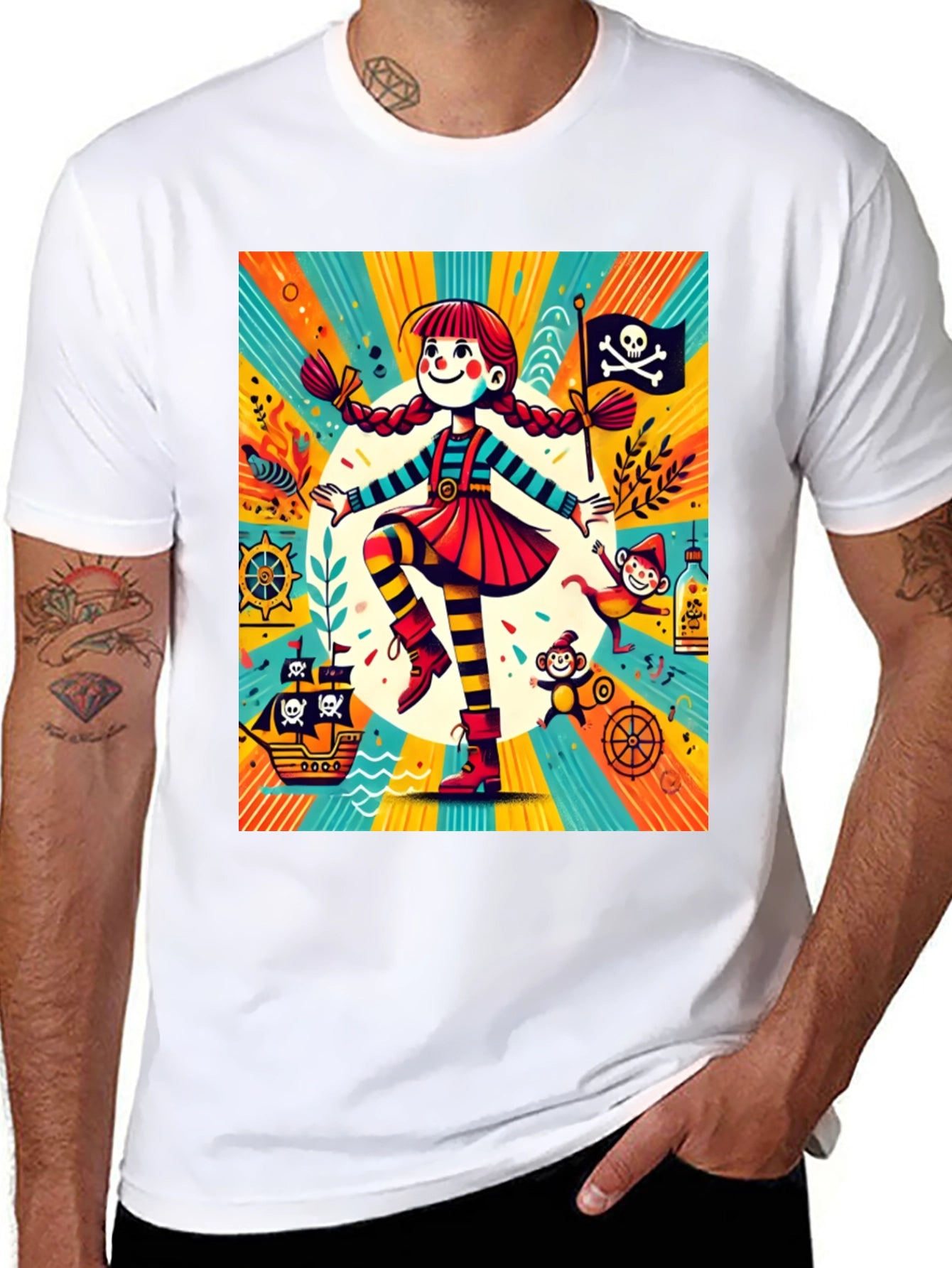 Pirate Girl Graphic Tee - Fun Cartoon Design