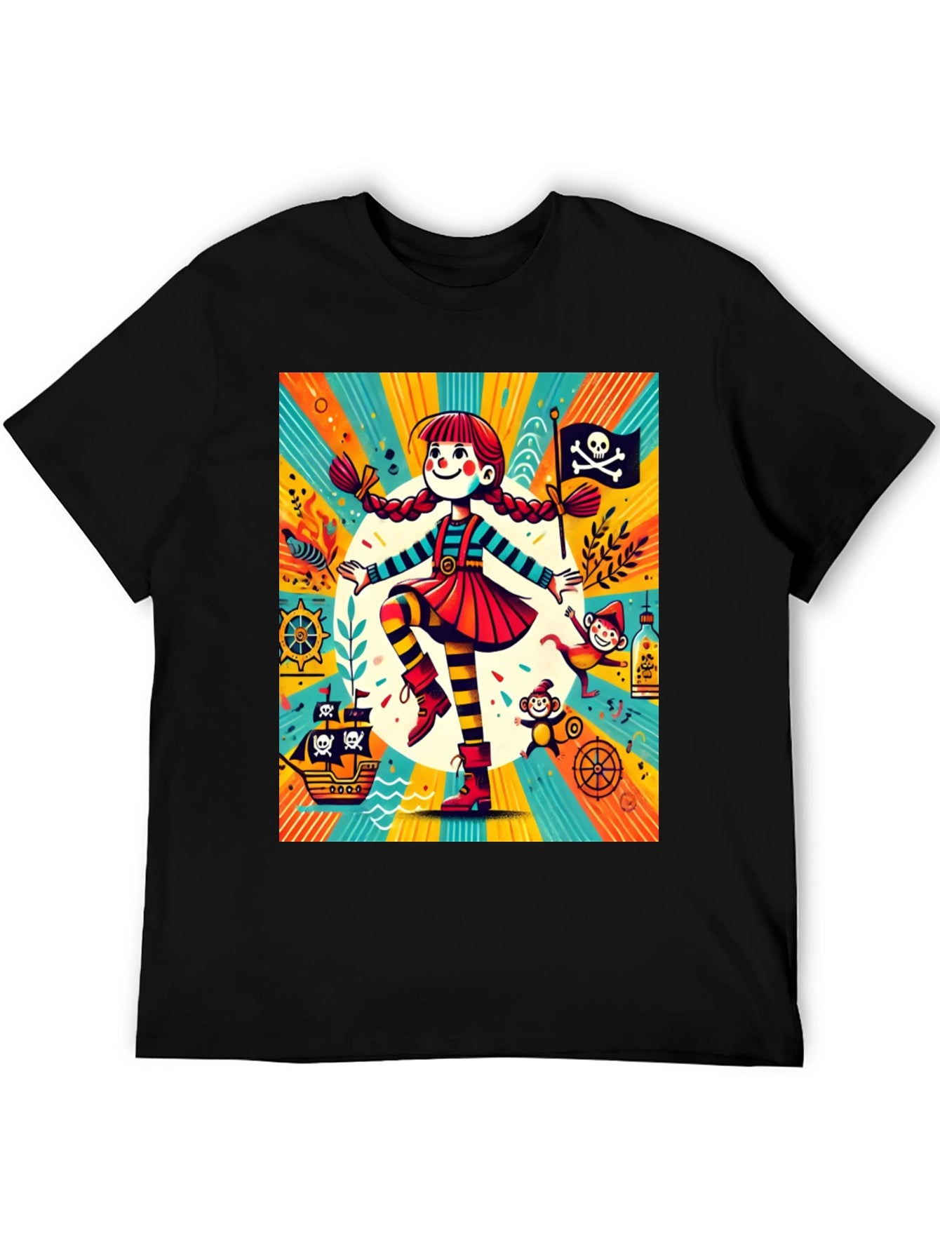 Pirate Girl Graphic Tee - Fun Cartoon Design