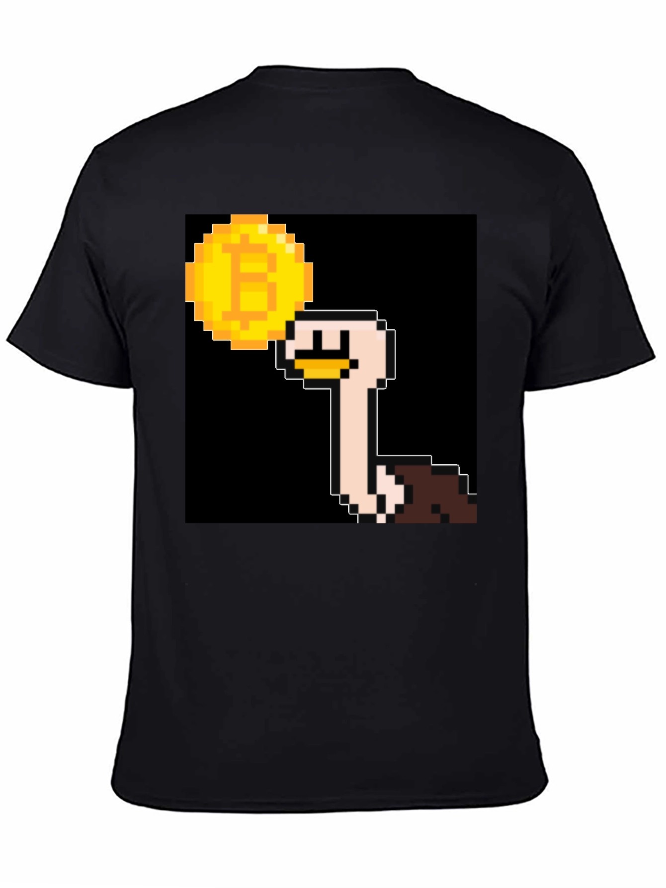 Ostrich Bitcoin Pixel Art Black T-Shirt