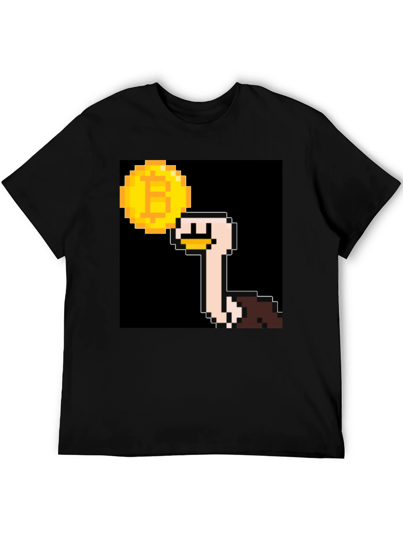Ostrich Bitcoin Pixel Art Black T-Shirt