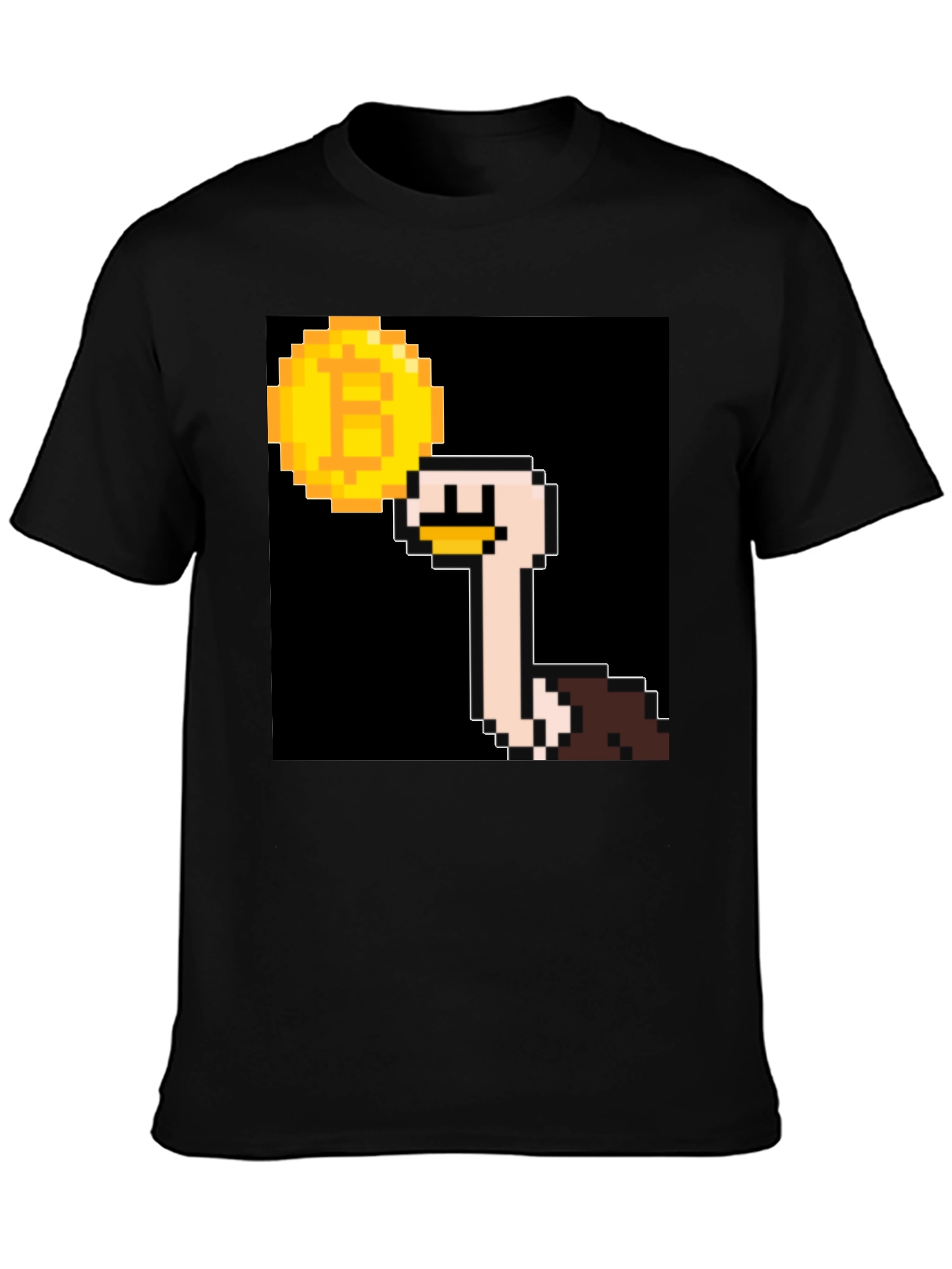 Ostrich Bitcoin Pixel Art Black T-Shirt