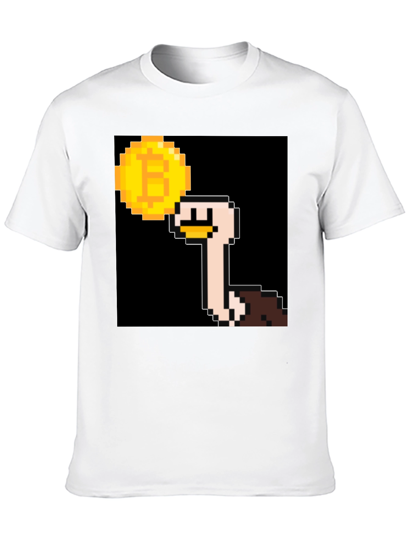 Ostrich Bitcoin Pixel Art Black T-Shirt