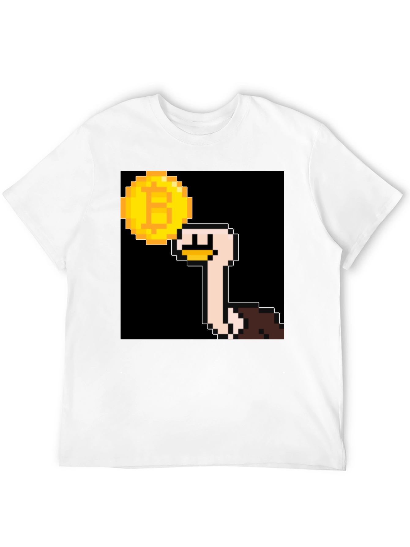 Ostrich Bitcoin Pixel Art Black T-Shirt