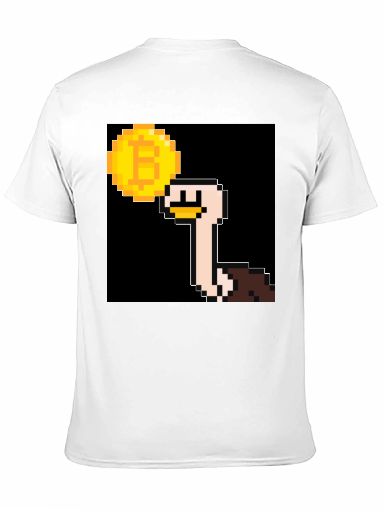 Ostrich Bitcoin Pixel Art Black T-Shirt