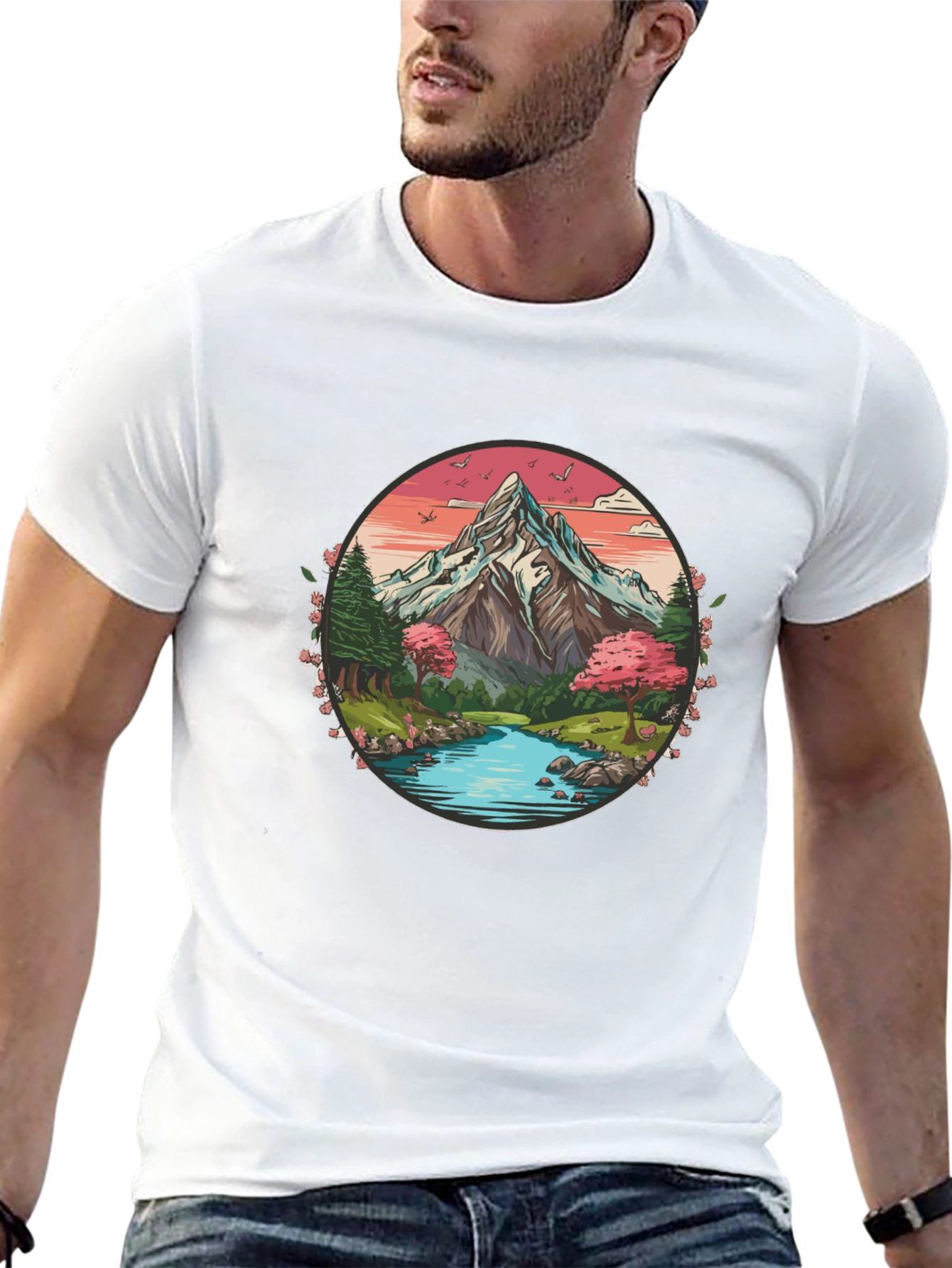 Mountain River Graphic Tee - Nature Inspired Design