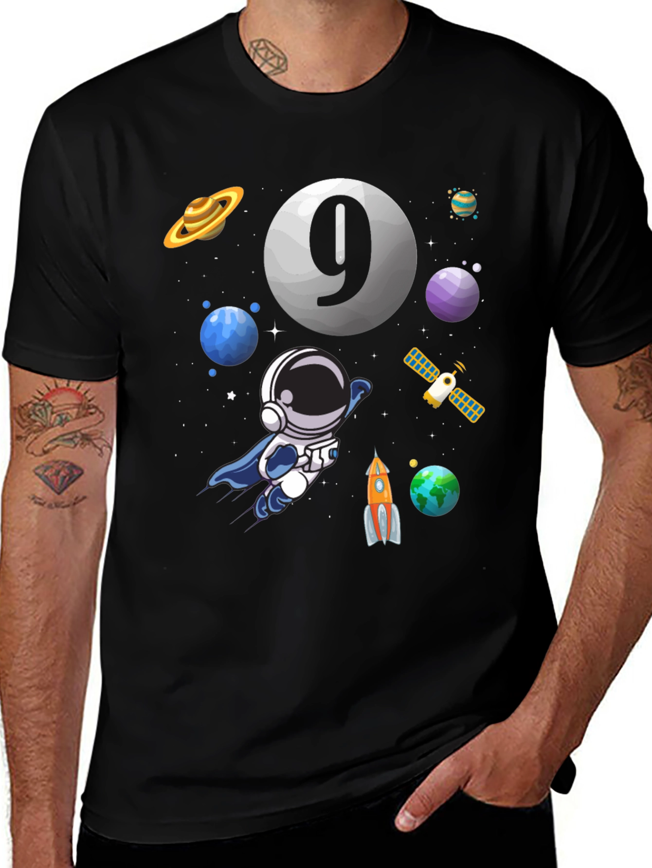 Space Themed Birthday T-Shirt - Age 9