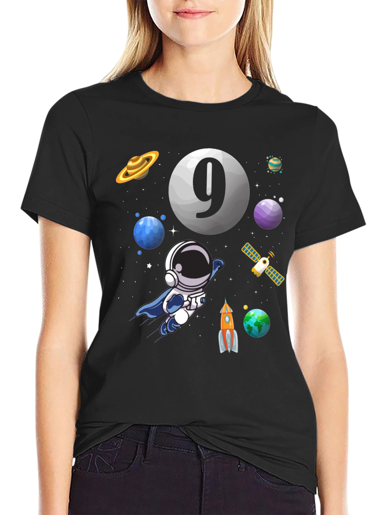 Space Themed Birthday T-Shirt - Age 9