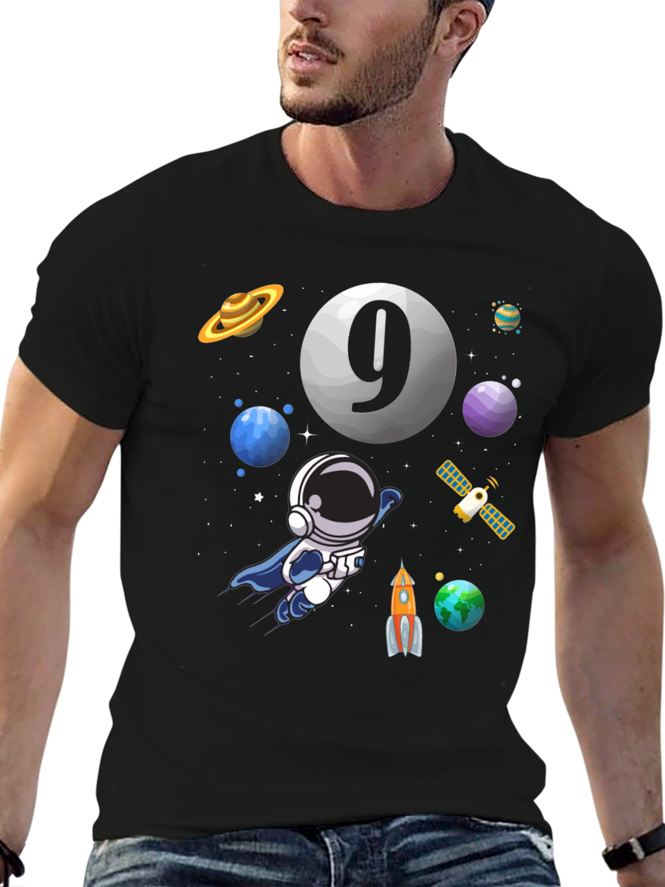 Space Themed Birthday T-Shirt - Age 9