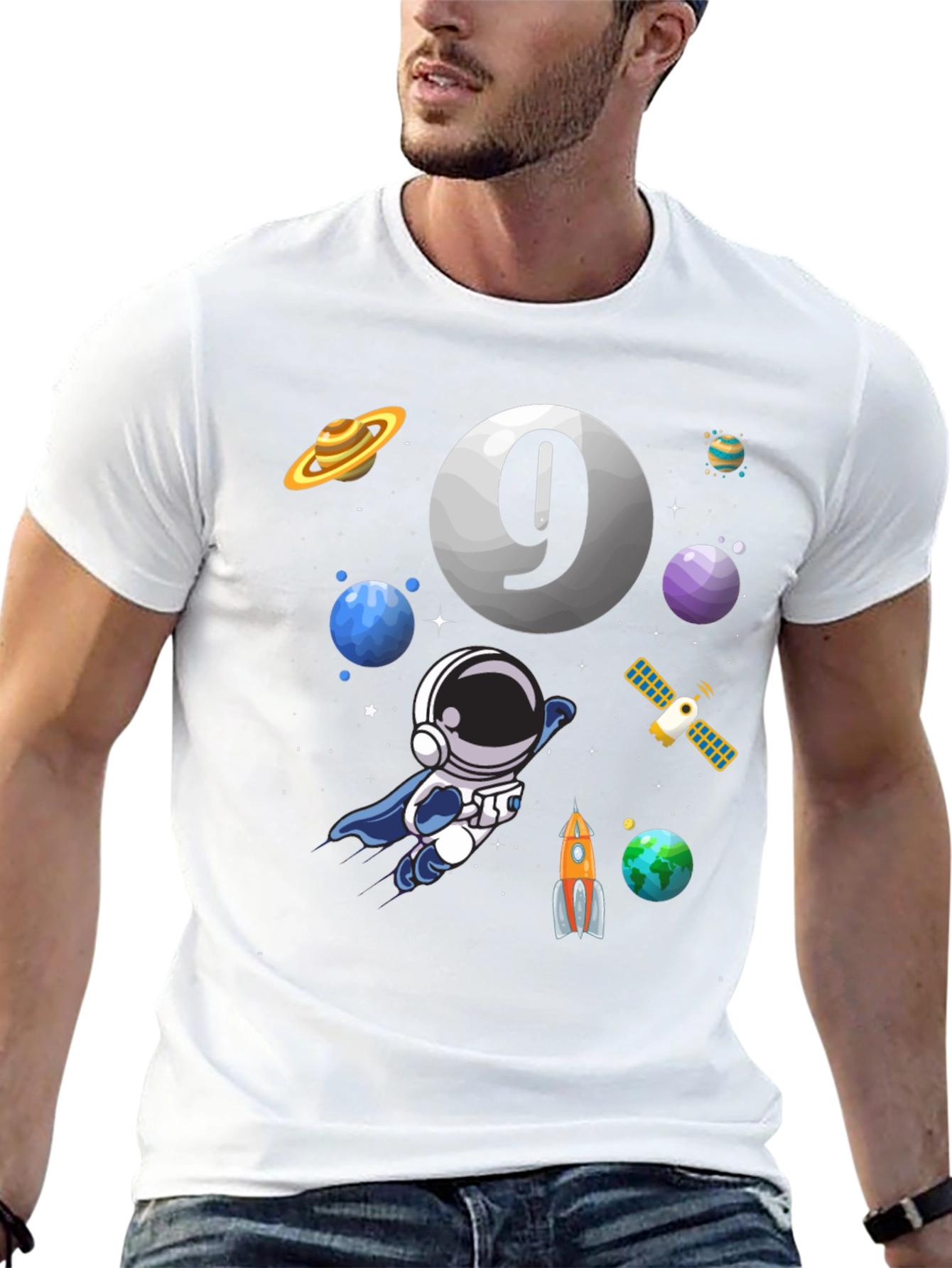Space Themed Birthday T-Shirt - Age 9