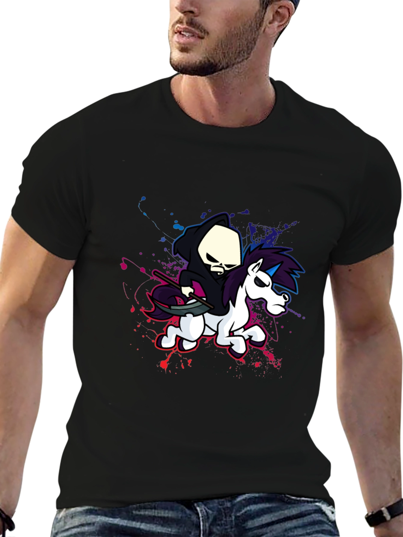Grim Reaper Unicorn Graphic T-Shirt