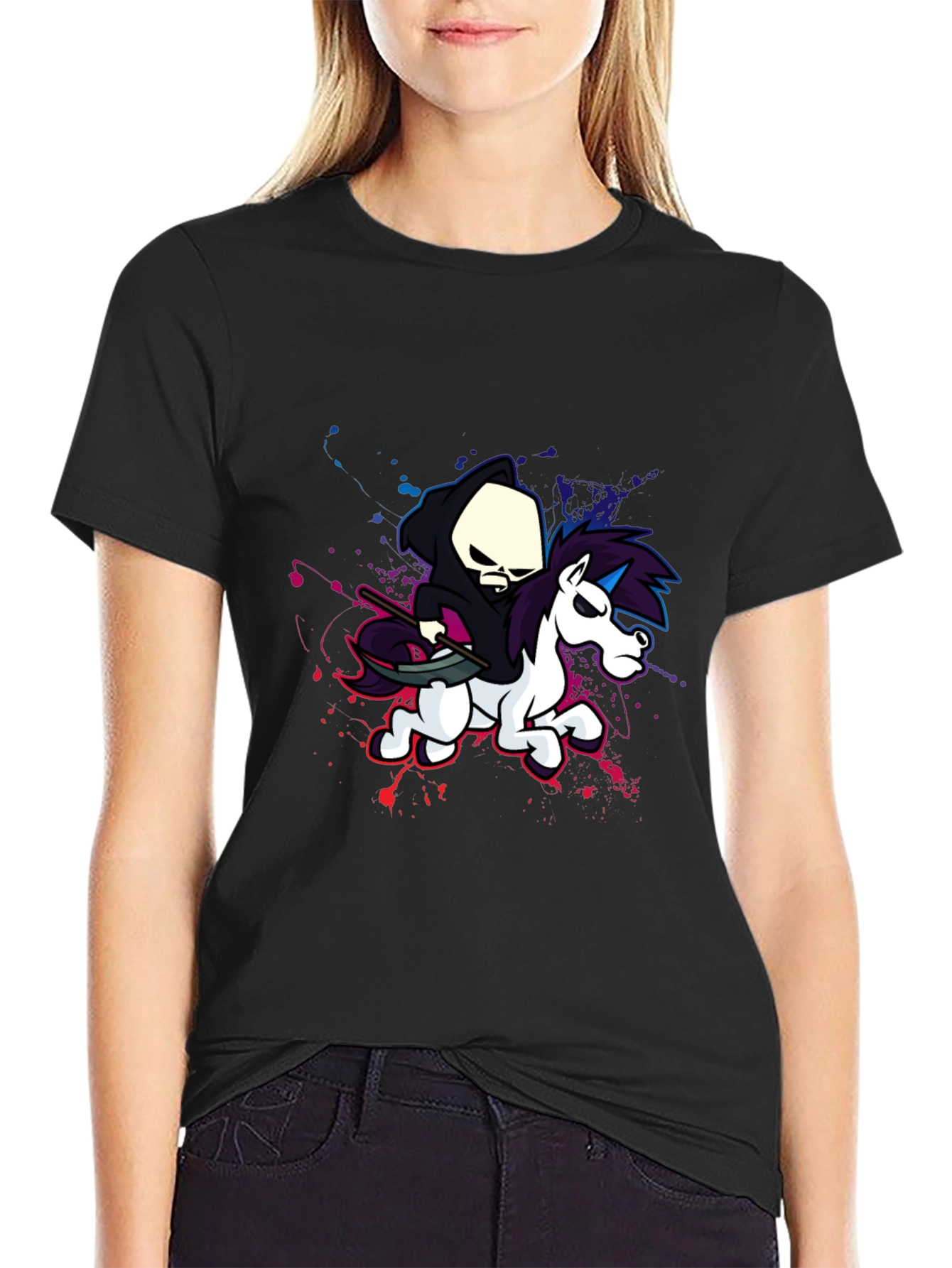Grim Reaper Unicorn Graphic T-Shirt