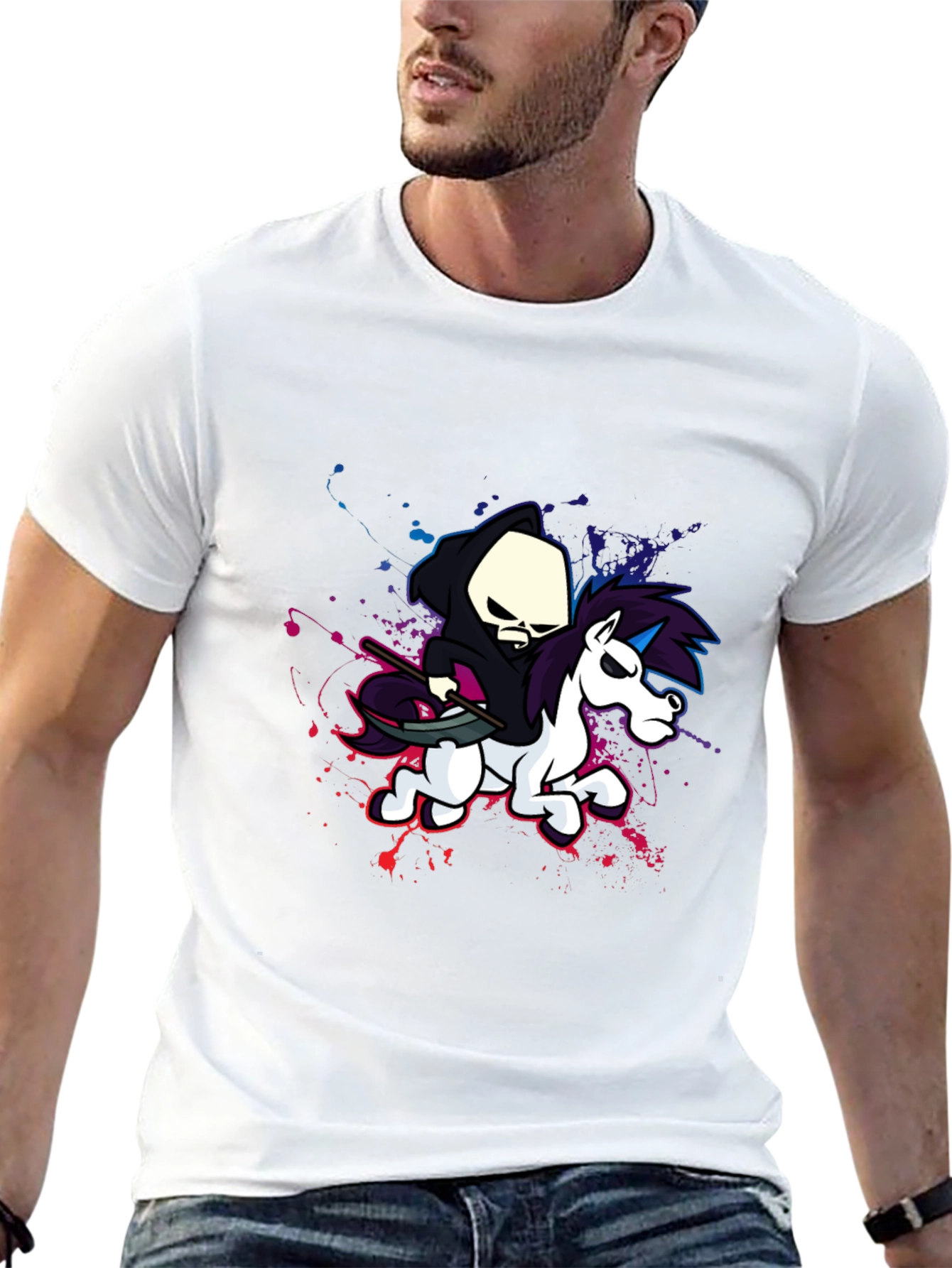Grim Reaper Unicorn Graphic T-Shirt