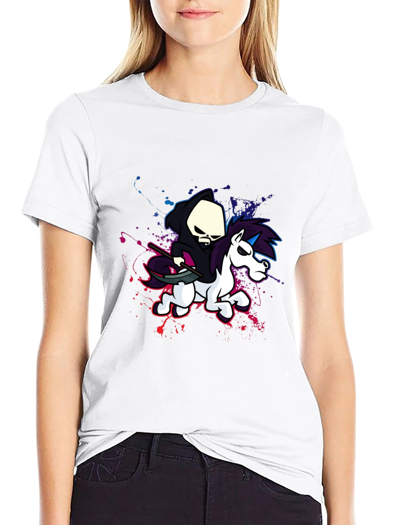 Grim Reaper Unicorn Graphic T-Shirt