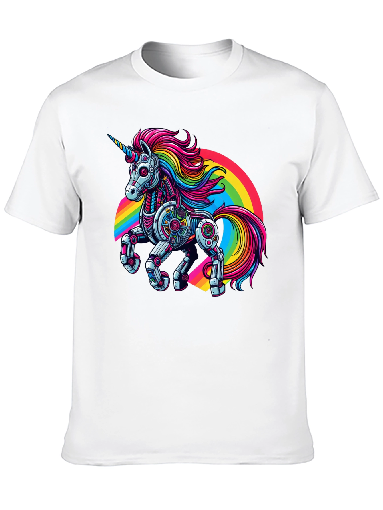 Robot Unicorn Rainbow Graphic T-Shirt