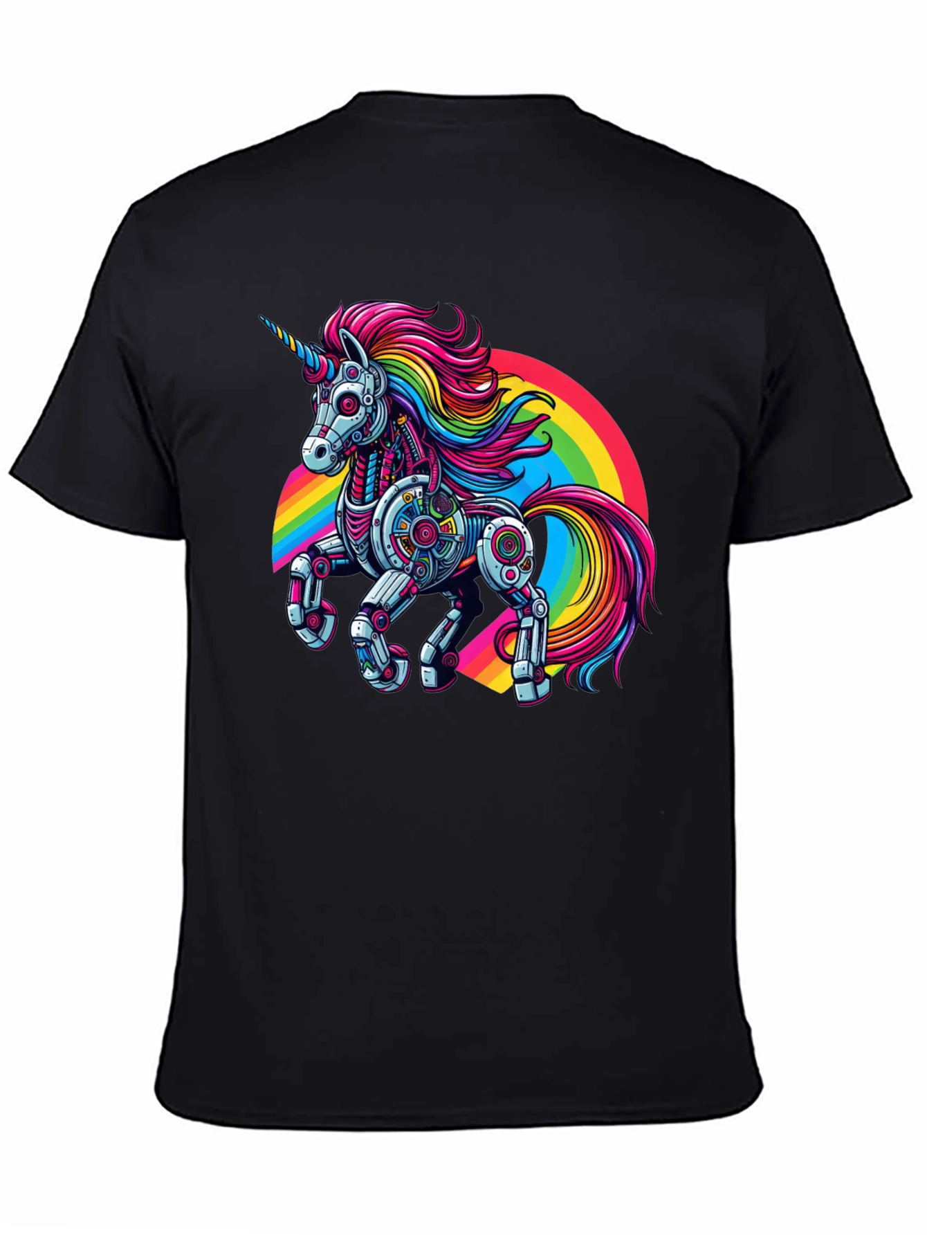 Robot Unicorn Rainbow Graphic T-Shirt