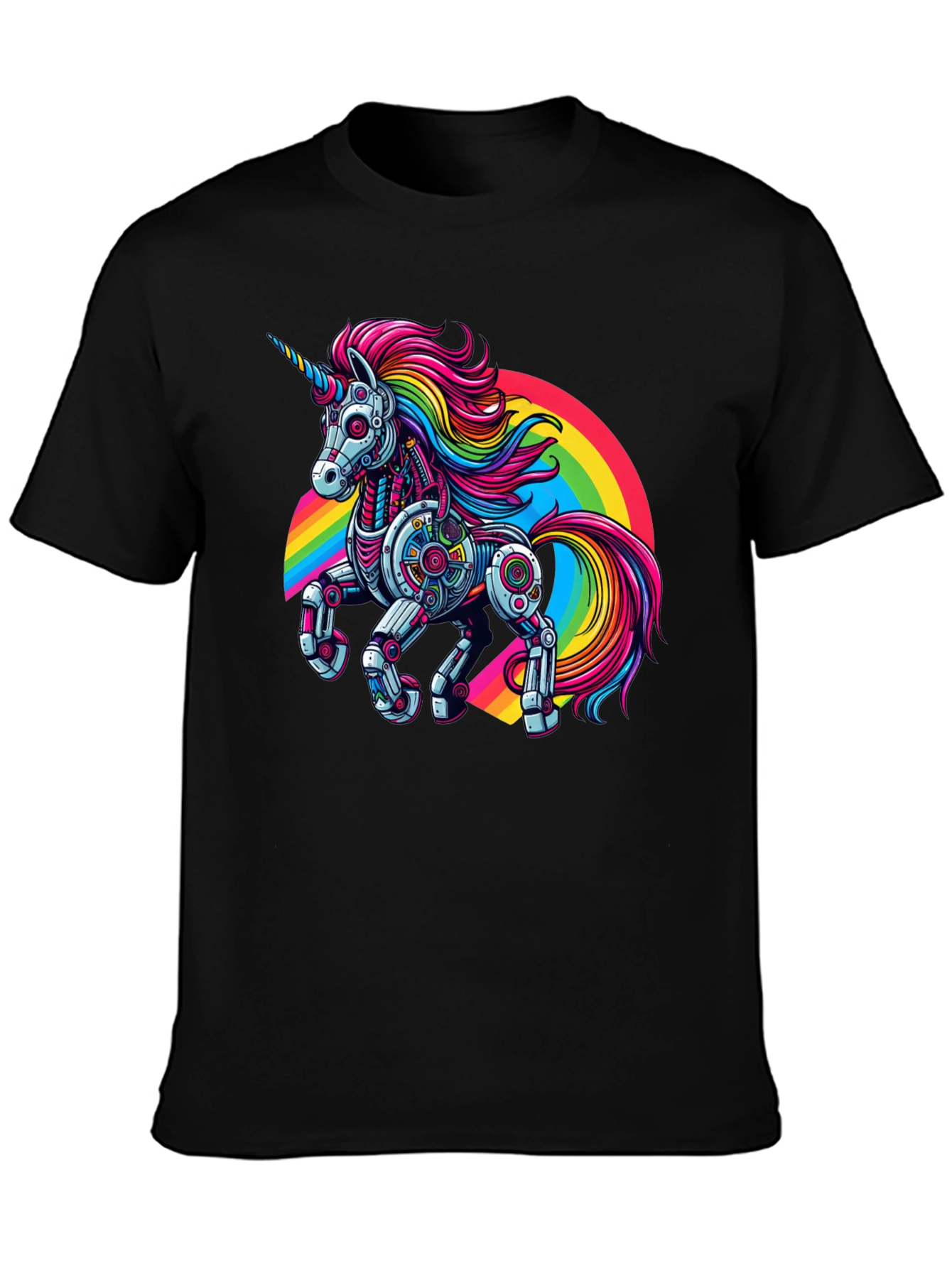 Robot Unicorn Rainbow Graphic T-Shirt