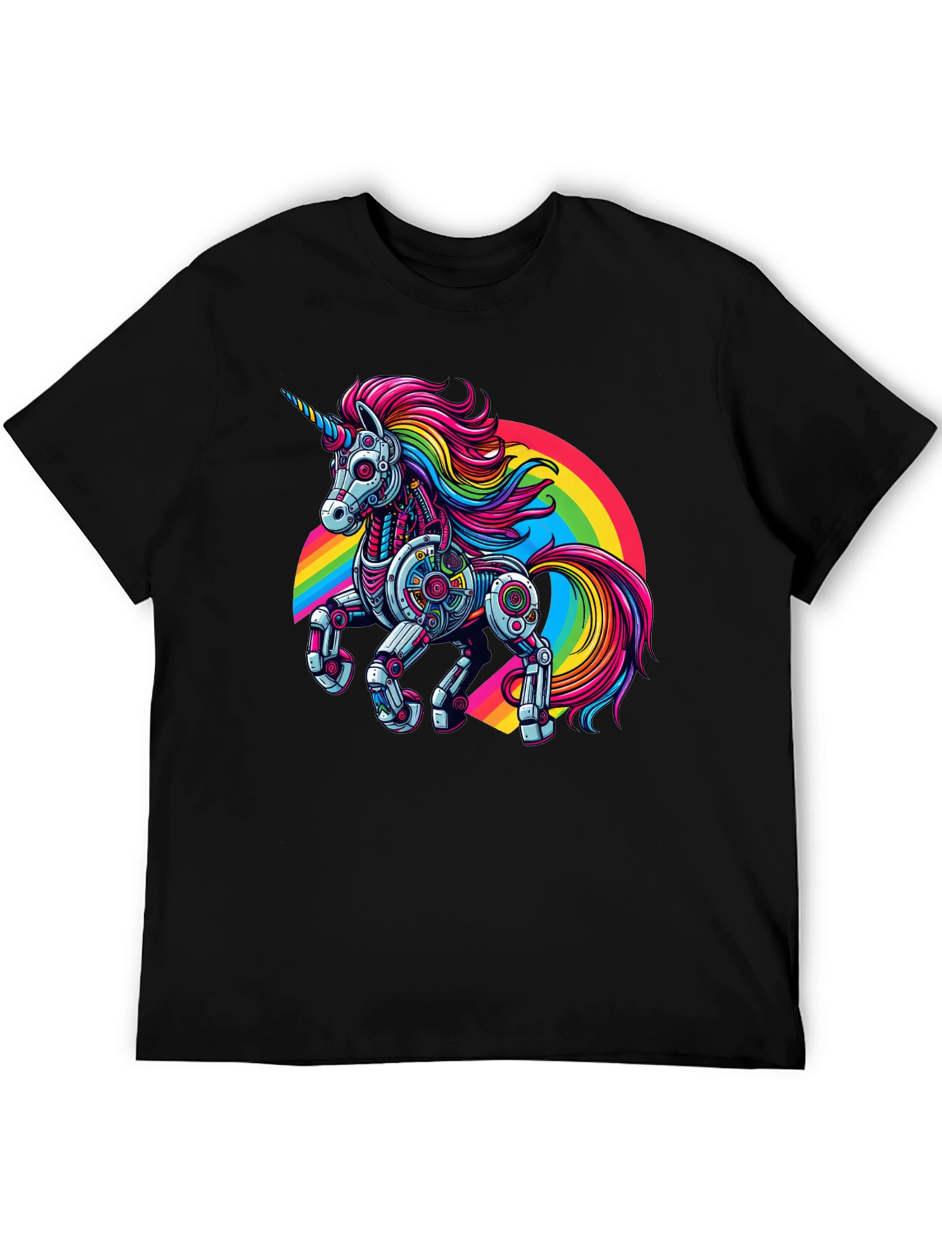 Robot Unicorn Rainbow Graphic T-Shirt