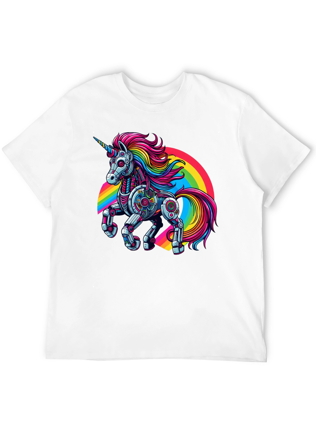 Robot Unicorn Rainbow Graphic T-Shirt