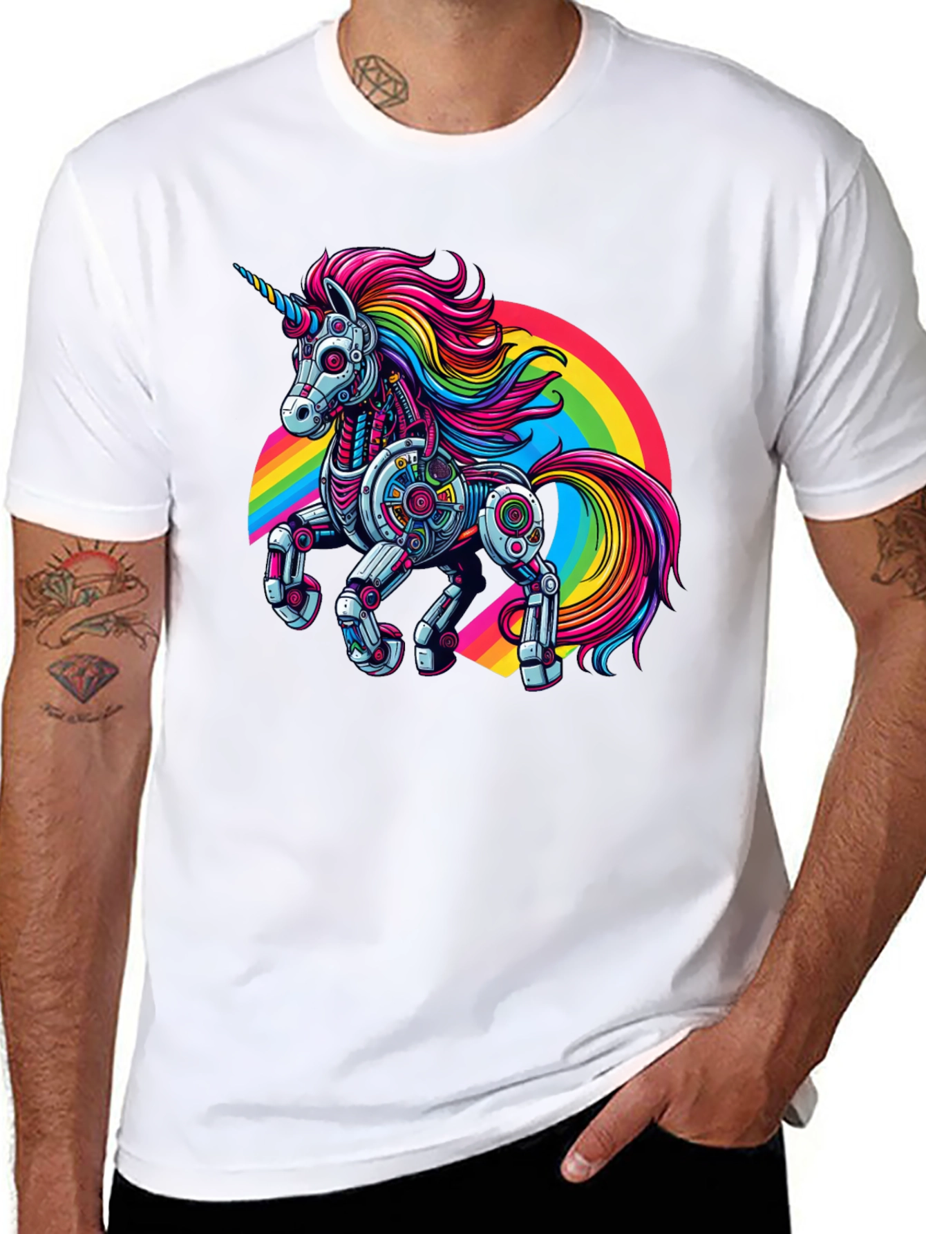 Robot Unicorn Rainbow Graphic T-Shirt
