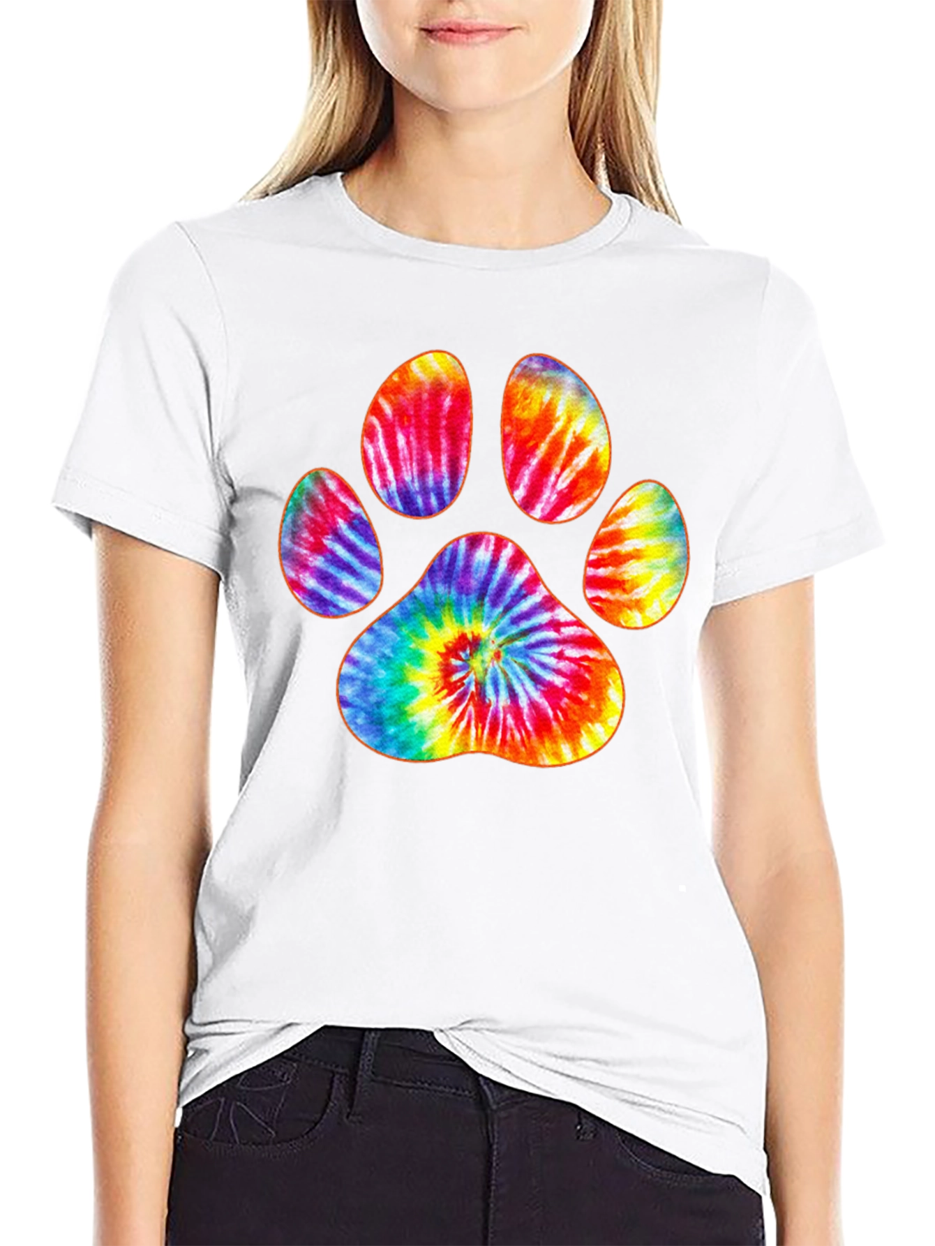 Tie-Dye Paw Print Black T-Shirt