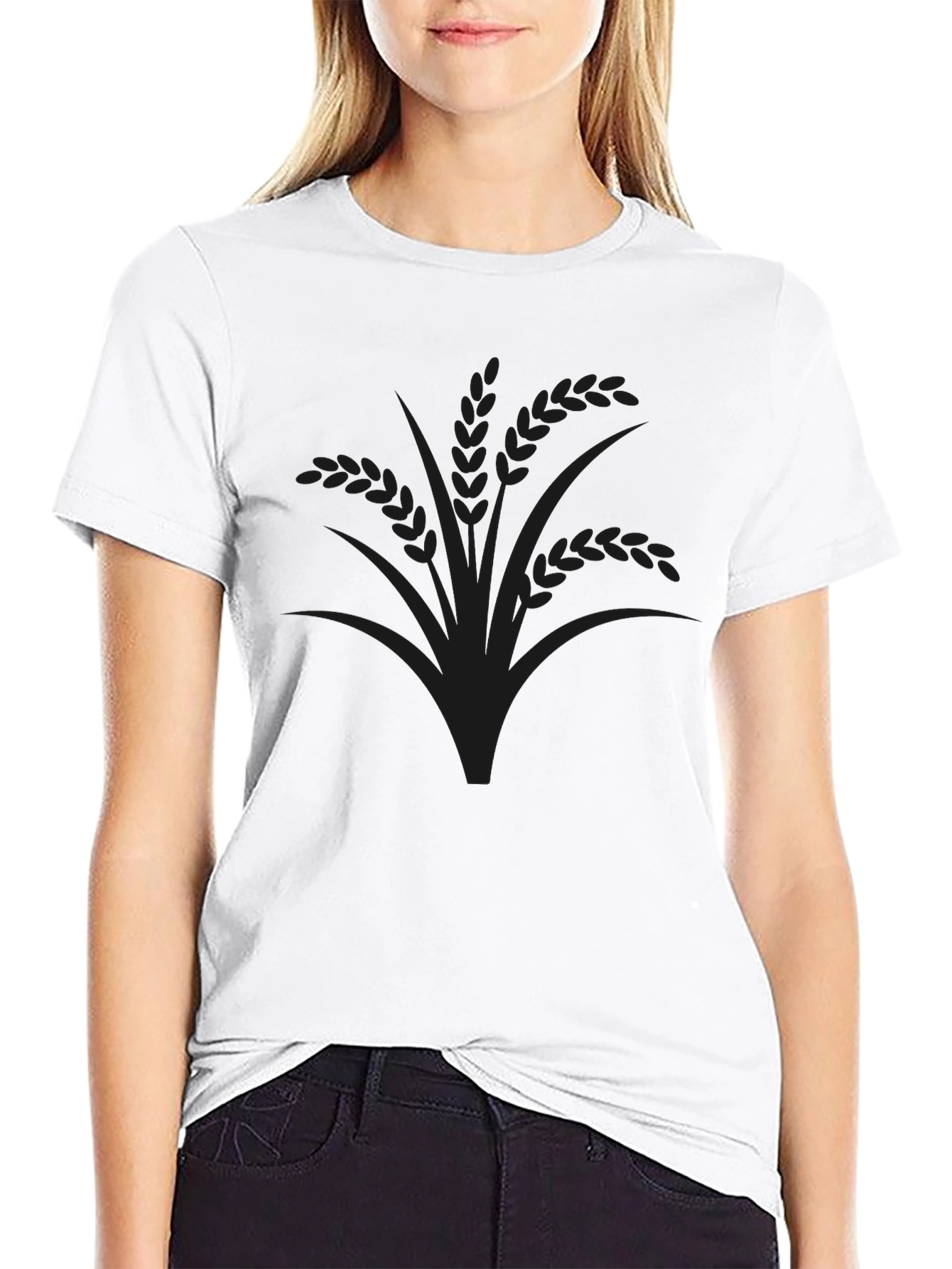 Mens Black Graphic Tee - Wheat Design