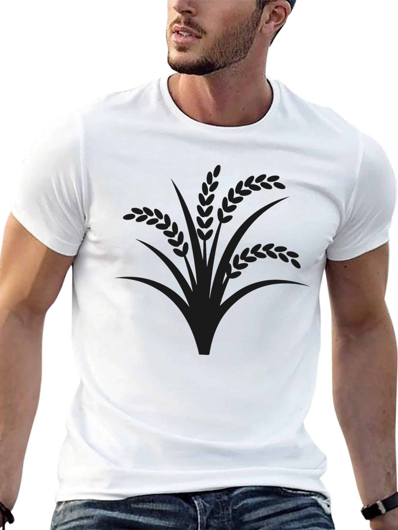 Mens Black Graphic Tee - Wheat Design