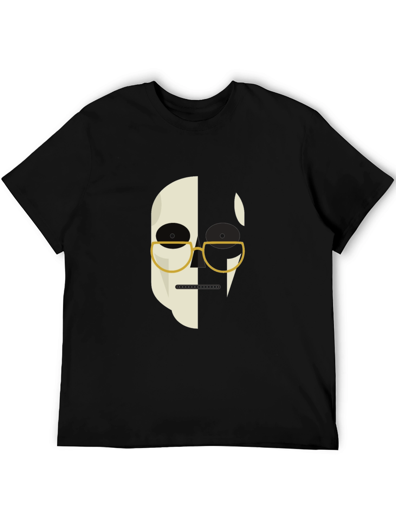 Abstract Face Graphic Print Mens Black T-Shirt
