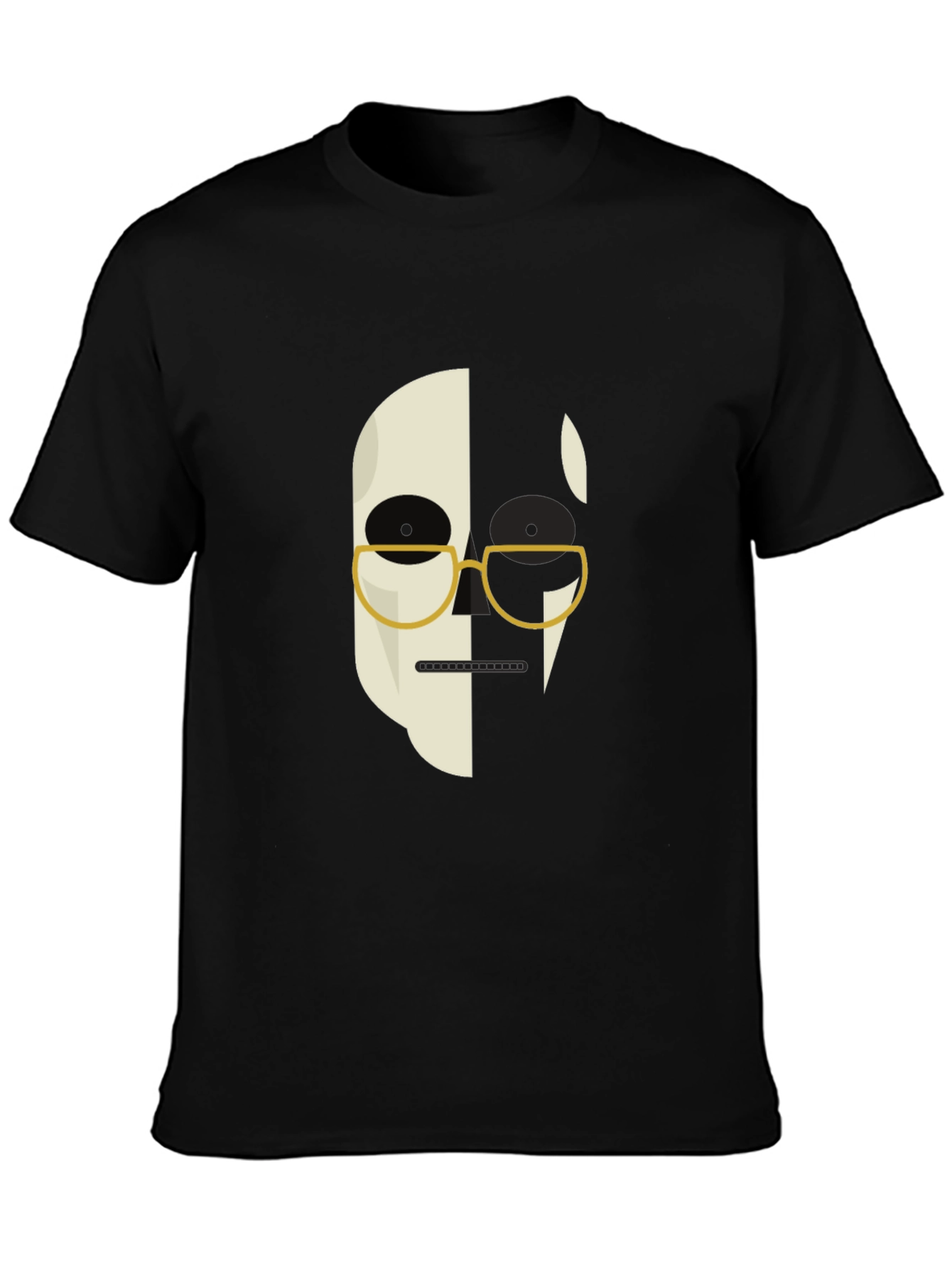 Abstract Face Graphic Print Mens Black T-Shirt