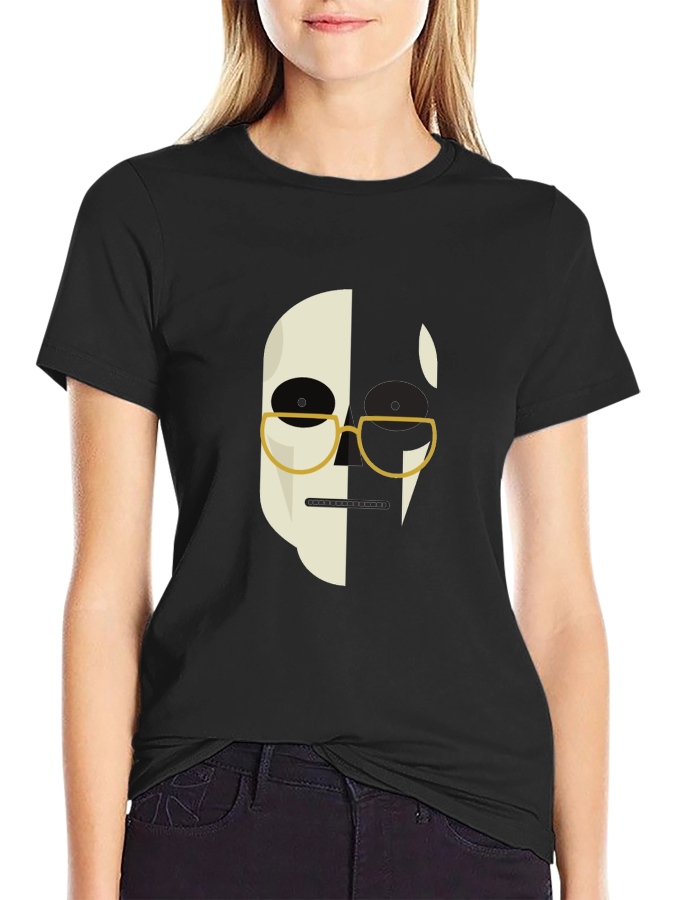 Abstract Face Graphic Print Mens Black T-Shirt