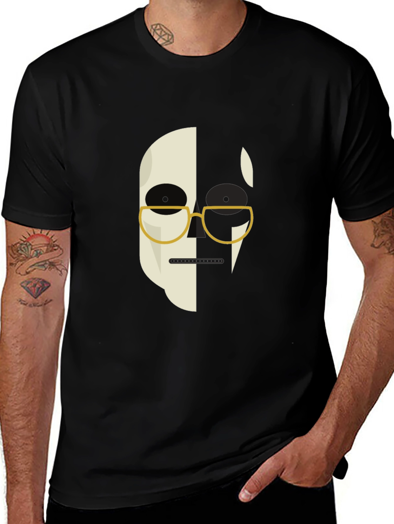 Abstract Face Graphic Print Mens Black T-Shirt