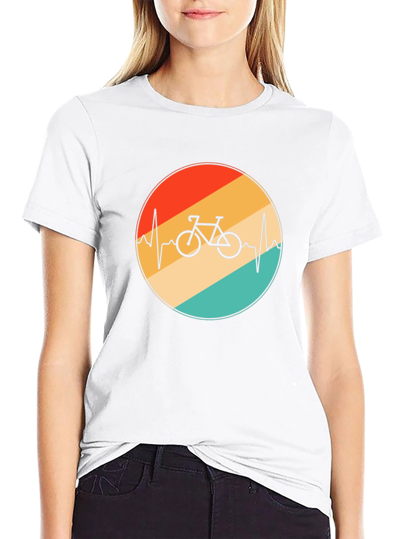 Retro Bike Heartbeat Graphic Tee - Black