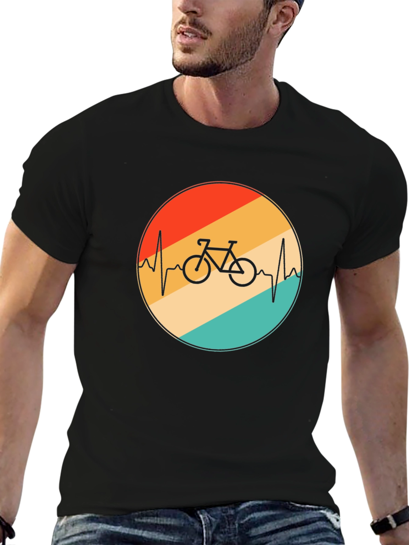 Retro Bike Heartbeat Graphic Tee - Black