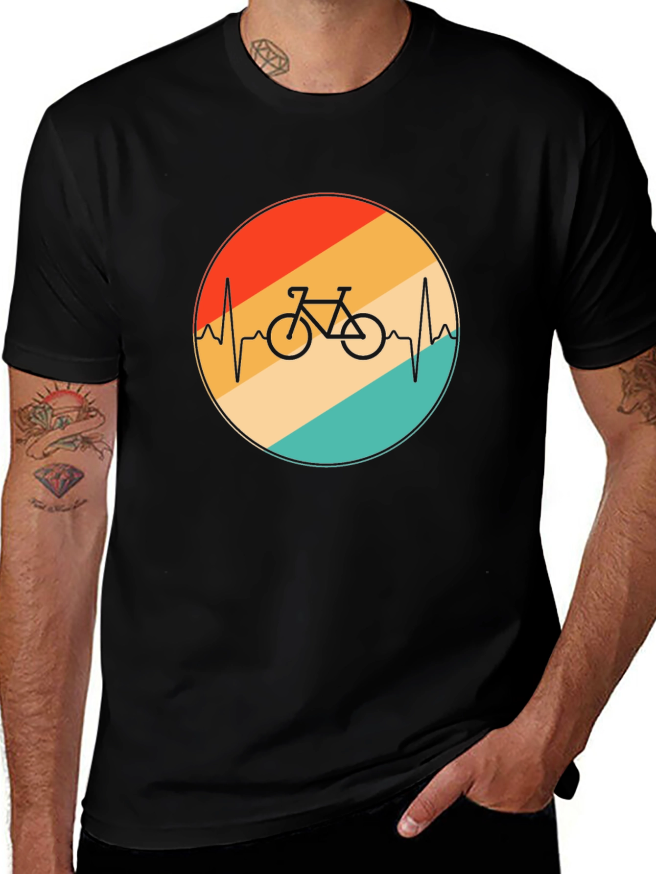 Retro Bike Heartbeat Graphic Tee - Black