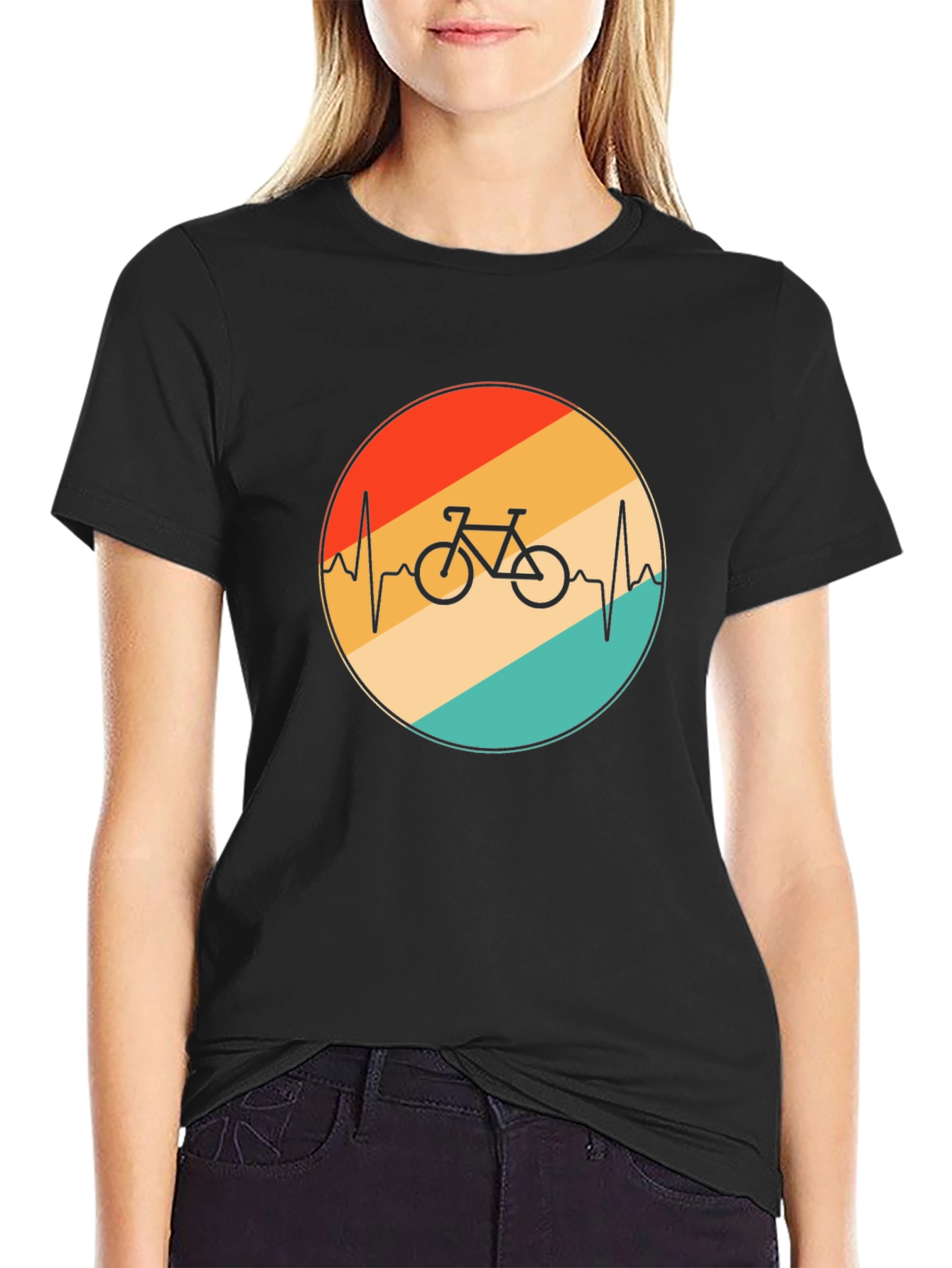 Retro Bike Heartbeat Graphic Tee - Black