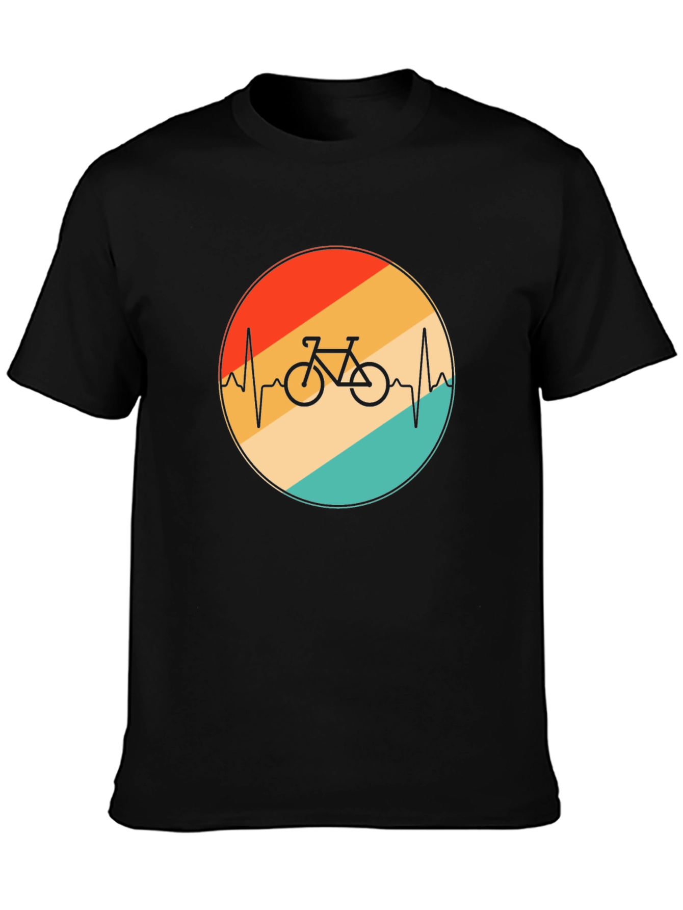 Retro Bike Heartbeat Graphic Tee - Black