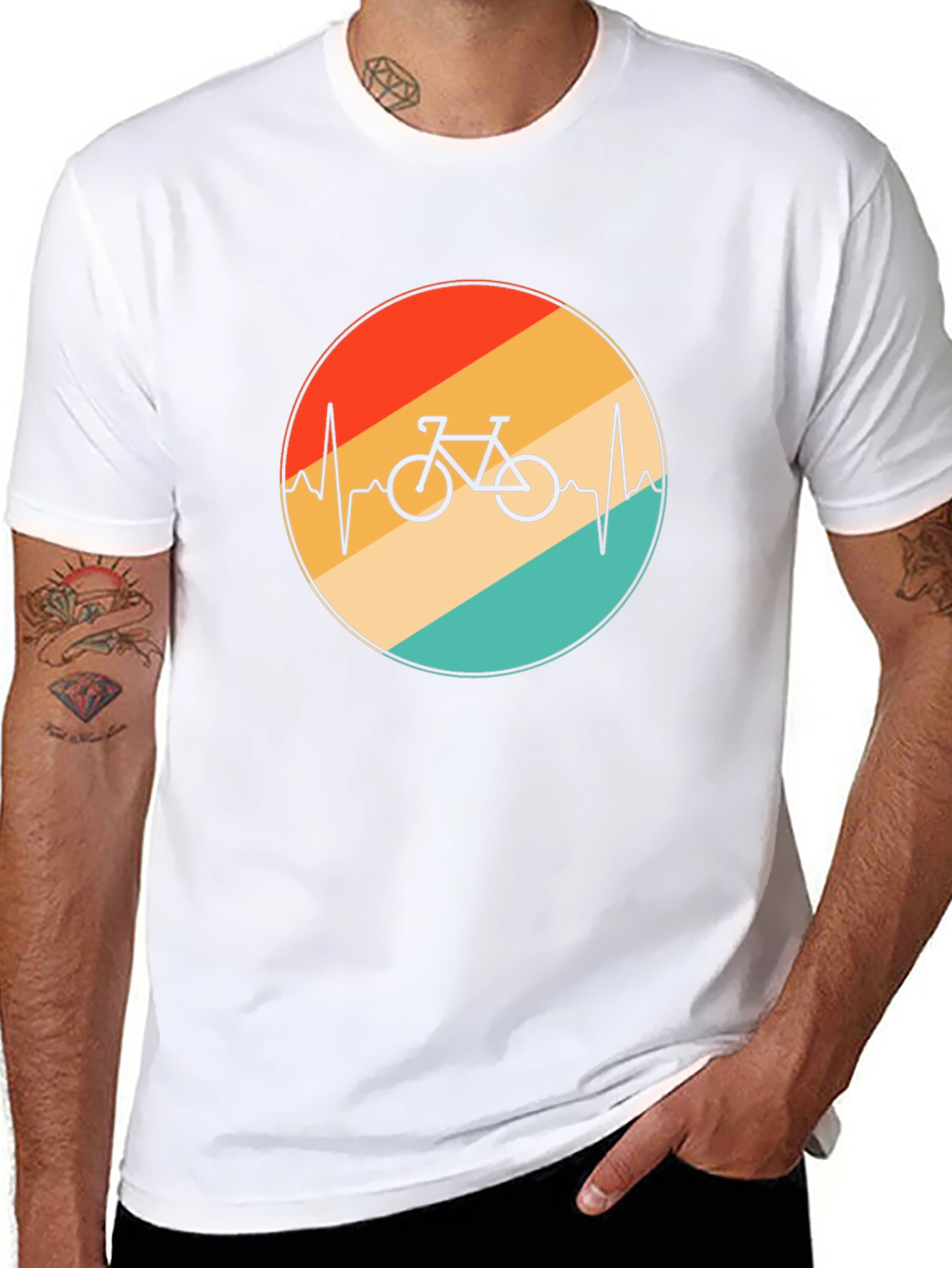 Retro Bike Heartbeat Graphic Tee - Black