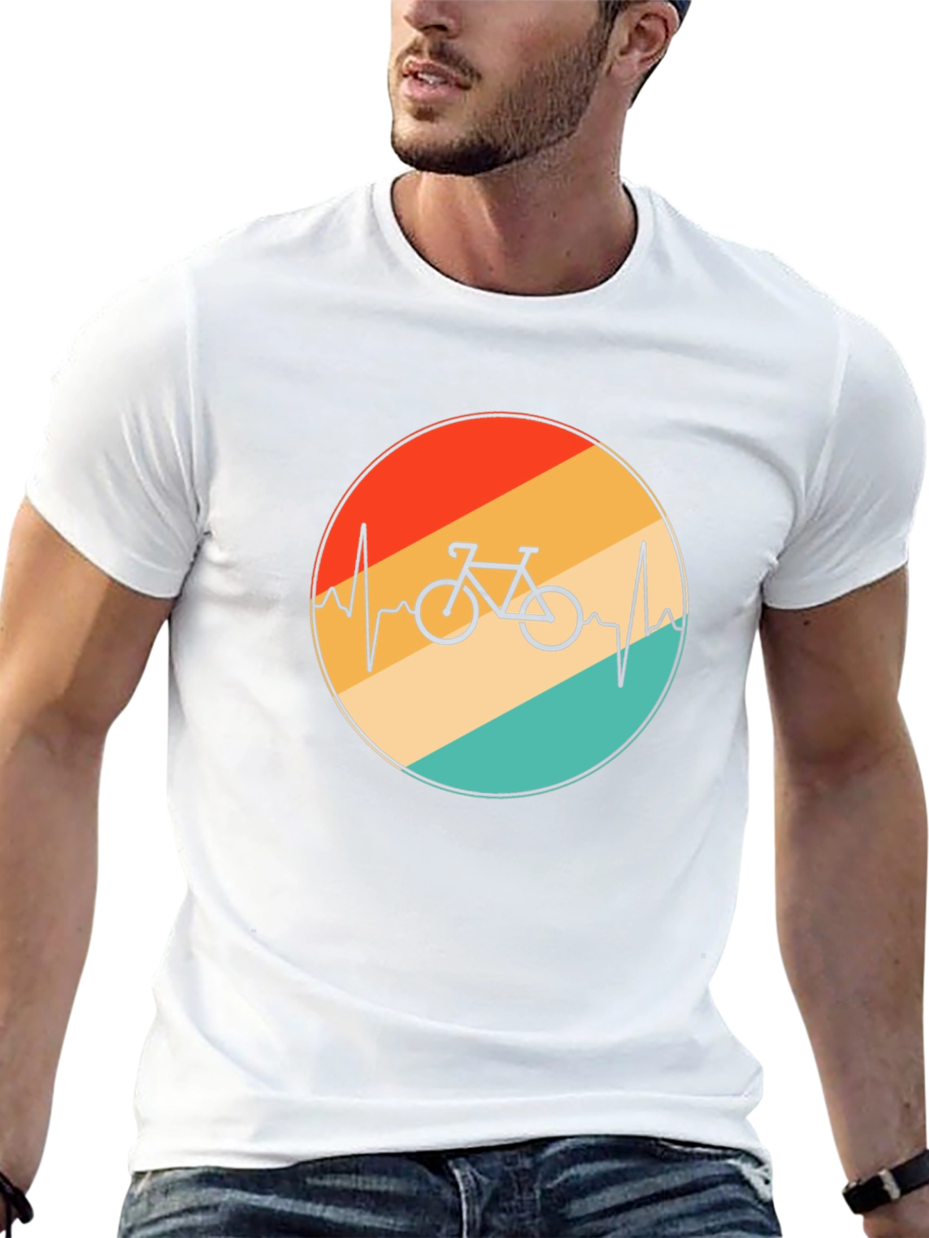 Retro Bike Heartbeat Graphic Tee - Black