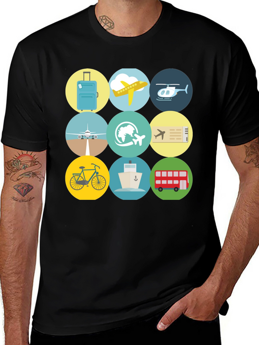 Travel Icons T-Shirt - Black Cotton Tee