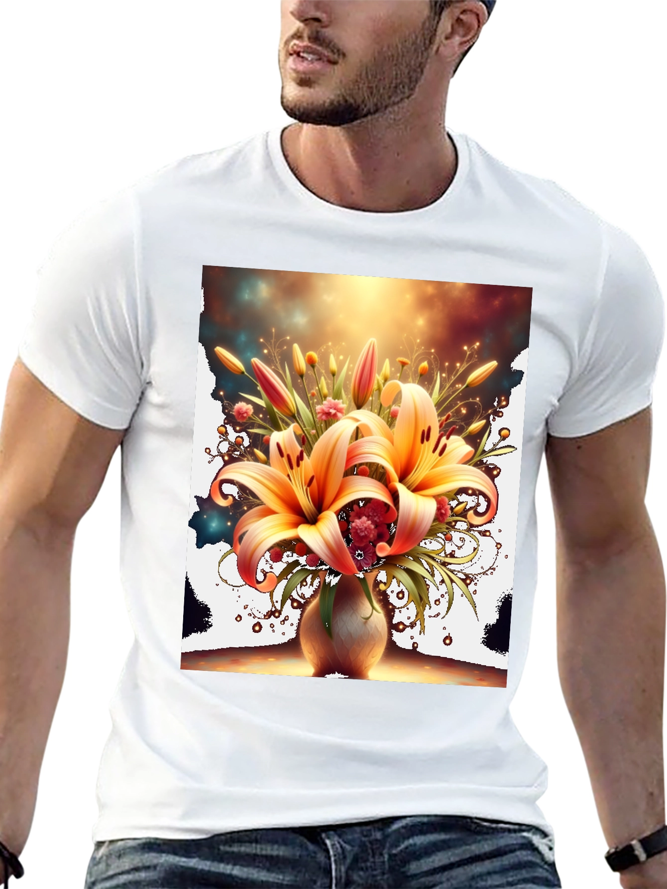 Floral Lily Graphic Tee - Artistic Design T-Shirt