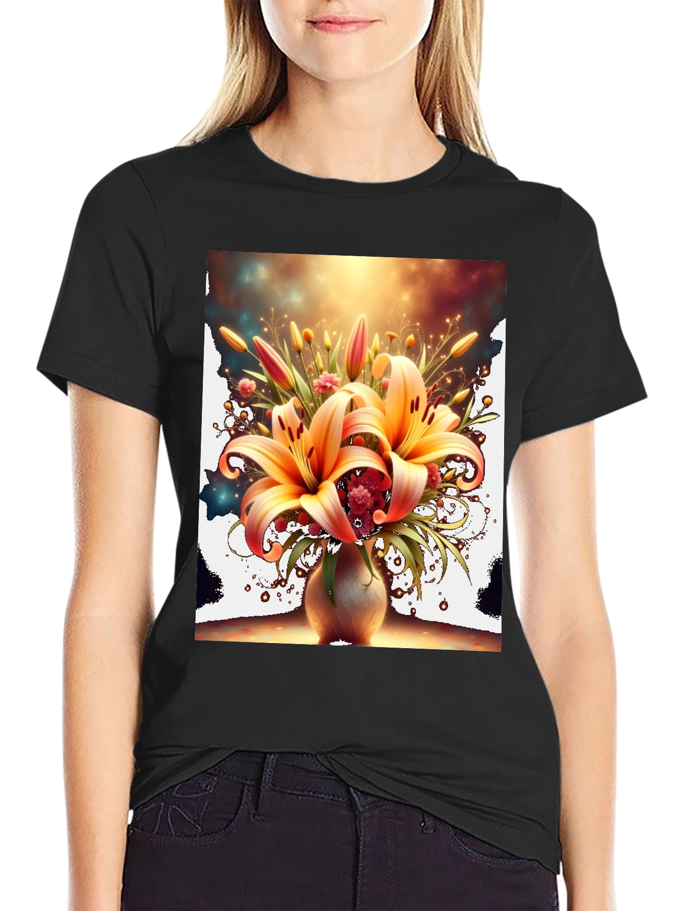 Floral Lily Graphic Tee - Artistic Design T-Shirt