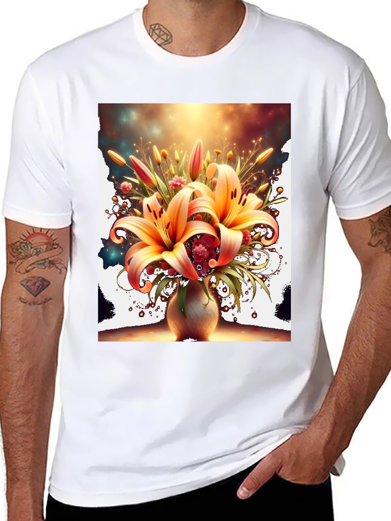 Floral Lily Graphic Tee - Artistic Design T-Shirt