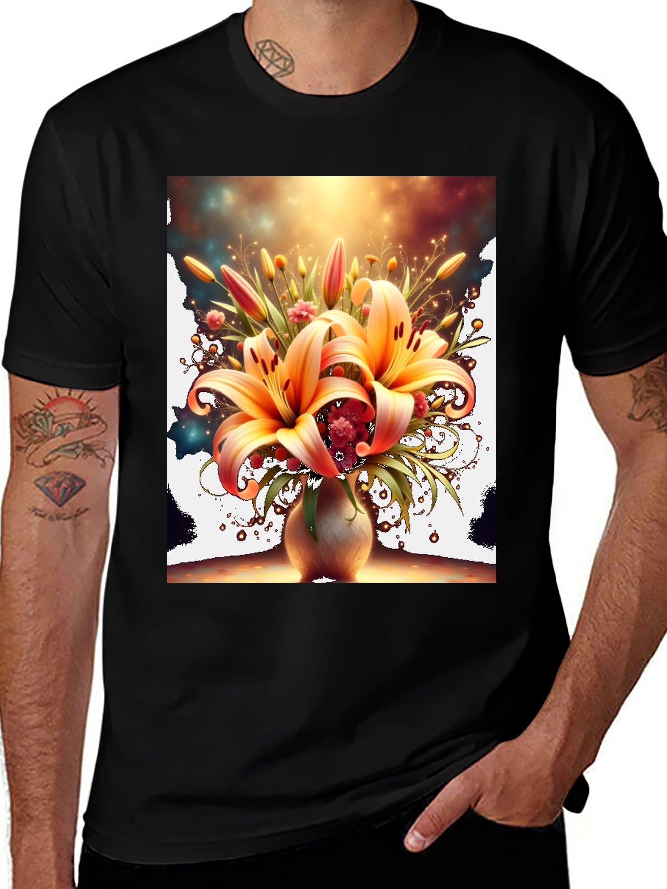 Floral Lily Graphic Tee - Artistic Design T-Shirt