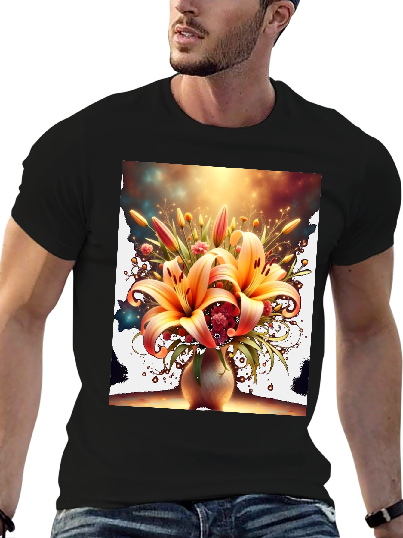 Floral Lily Graphic Tee - Artistic Design T-Shirt