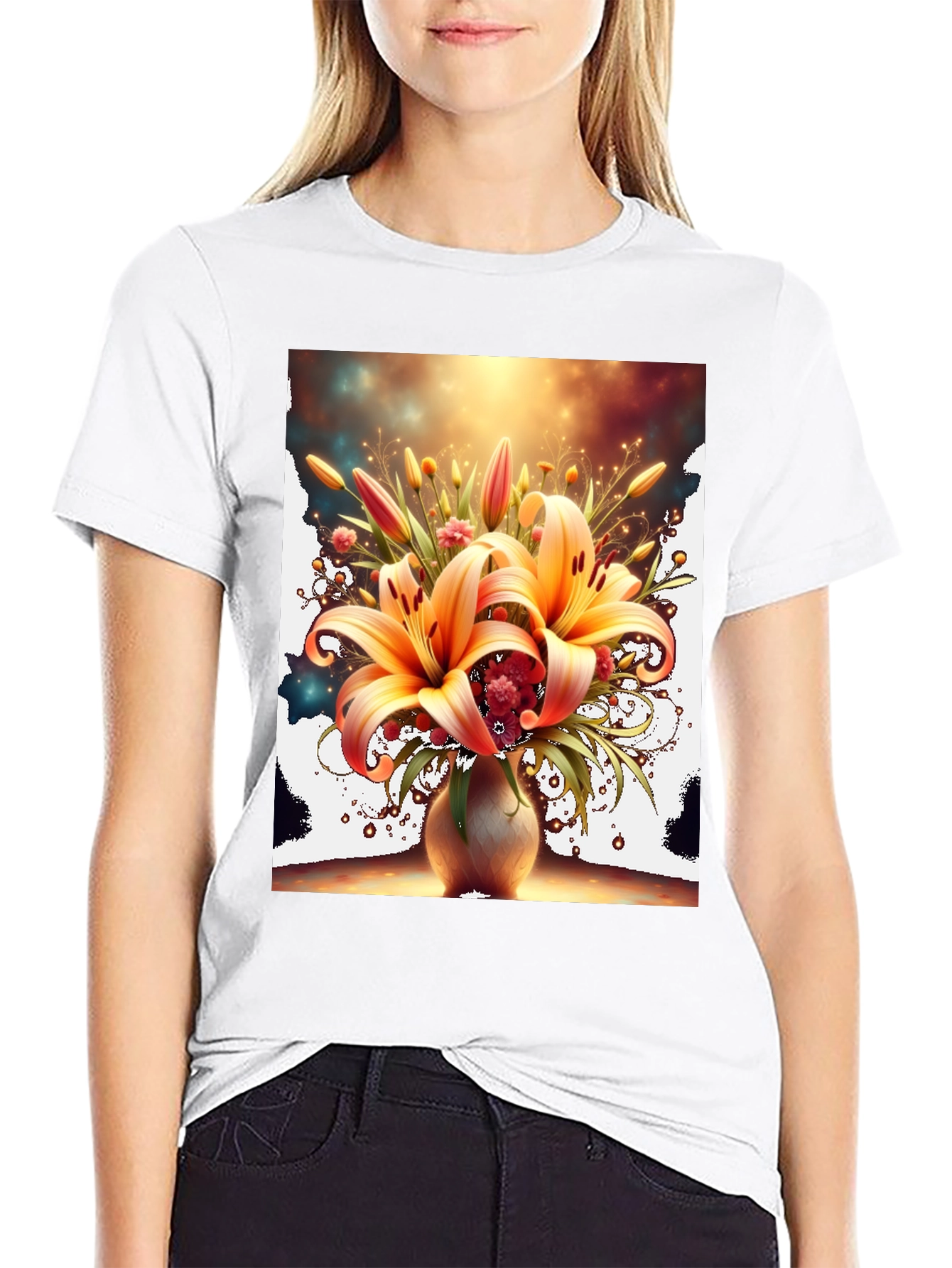Floral Lily Graphic Tee - Artistic Design T-Shirt